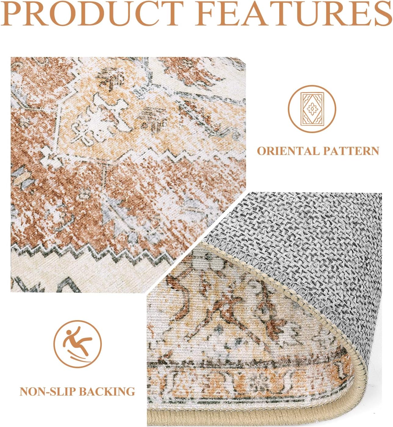 Lahome Boho Round Area Rug - 5Ft Machine Washable Round Bedroom Rugs Non-Slip Throw Large Round Rugs for Living Room, Oriental Distressed Print Circle Rugs for Office Dining Room Kitchen Classroom