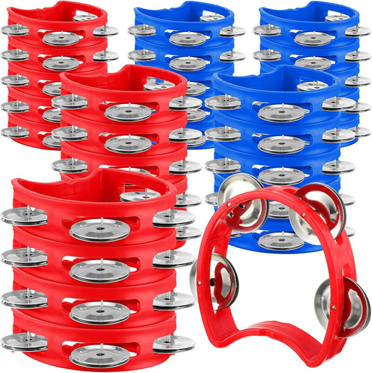 Yeshone 30 Pack Tambourine for Kids Adult Tamborines Musical Instrument Noise Makers 4 Bells Handheld Tambourines for Back to School Supplies Church Wedding Operation Christmas(Red and Blue)