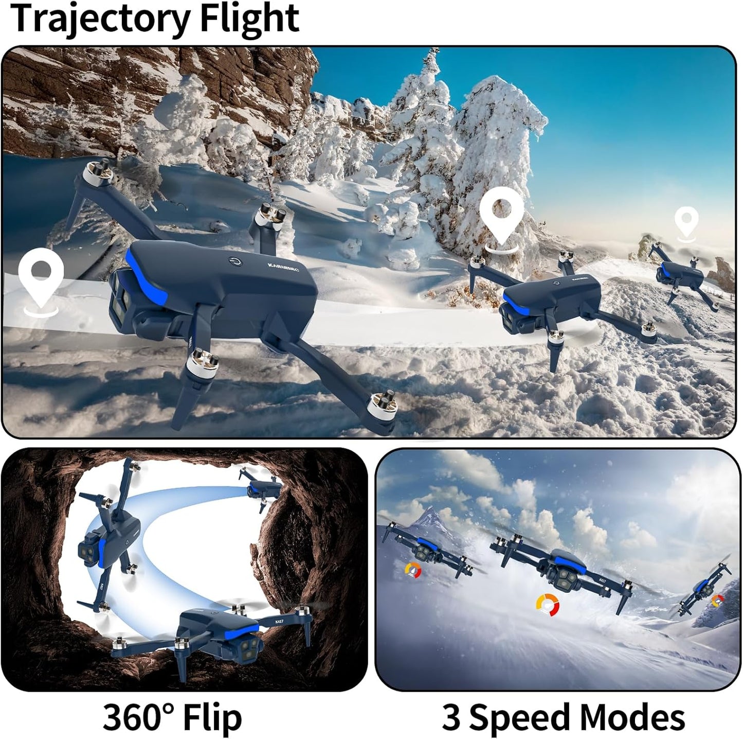 K417 Drone with 2 Cameras 1080P HD 90°Electric Adjustable FPV Drone Transmission,Blue LED Light Foldable Lightweight Remote Control Optical Flow Positioning Altitude Hold 3D Flip,for Adults Beginner