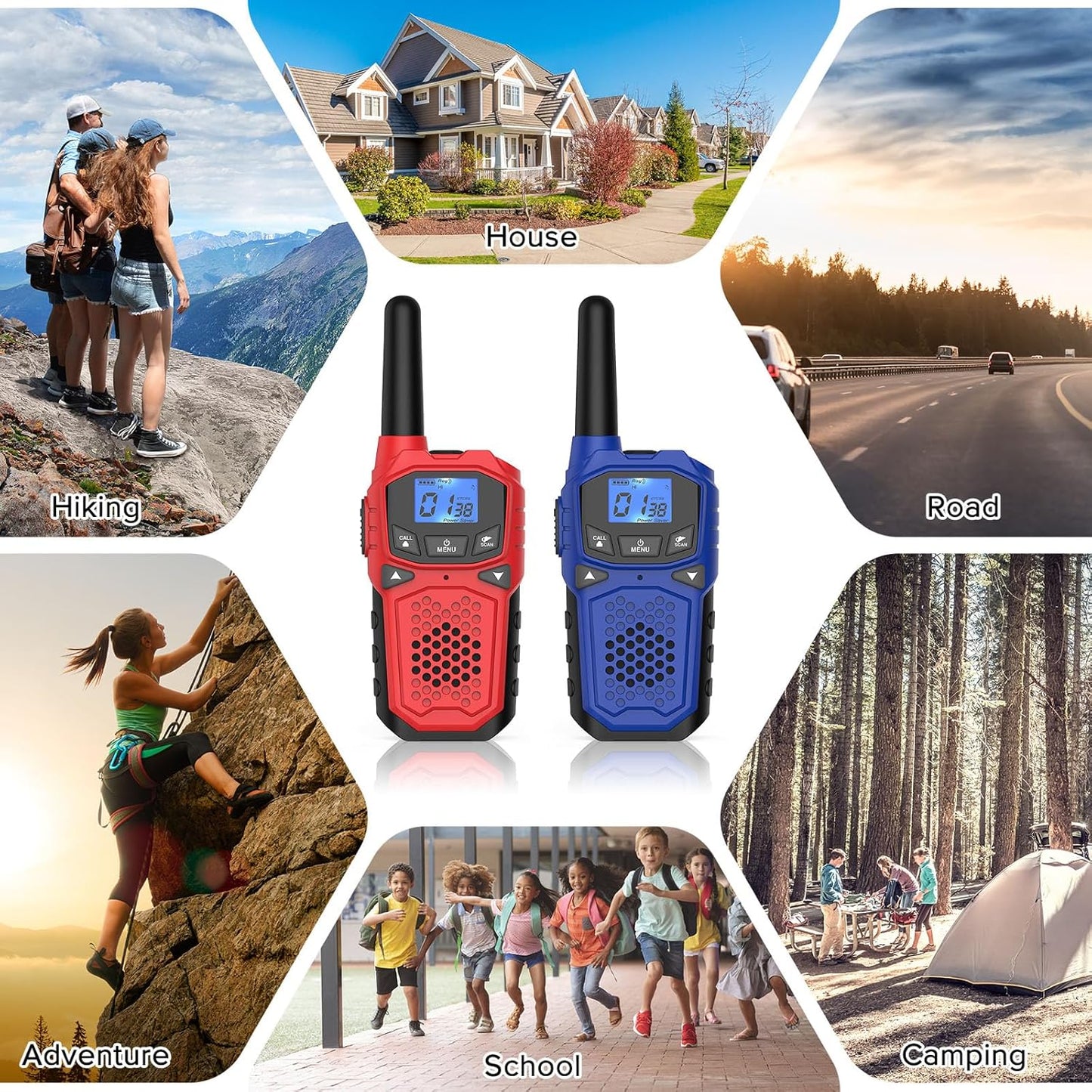 Walkie Talkies for Adults- WokTok Long Range Two Way Radio for Camping Hiking Hand Held Hiking Accessories Camping Gear Xmas Birthday Gift for Kids,SOS Siren,NOAA Weather Alert,2 Radios