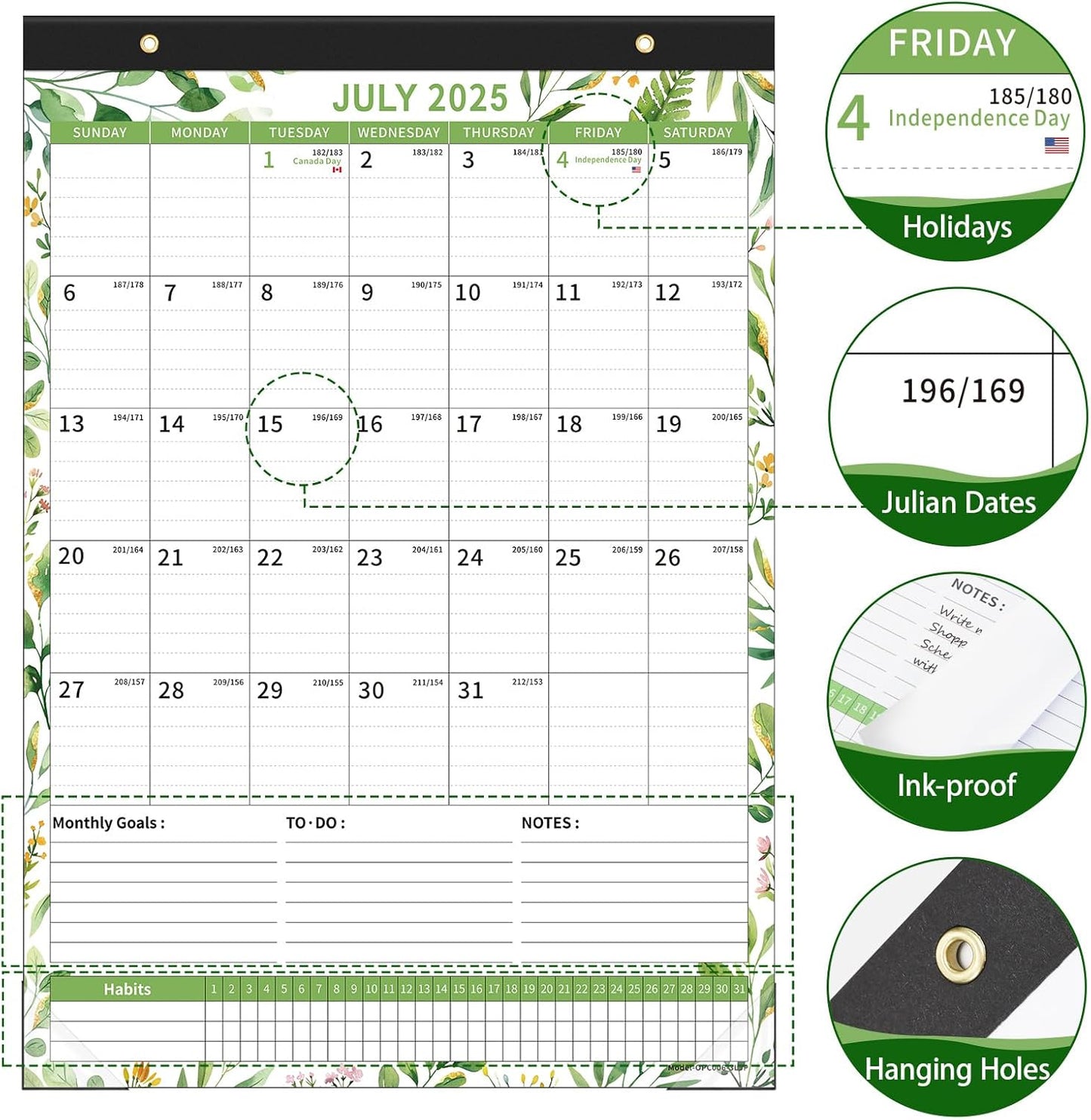 Ospelelf 2025-2026 Wall Calendar 12'' x 17'', Magnetic Calendar for Refrigerator,18 Month Desk Calendar, Use July 2025 - Dec 2026, Leaf