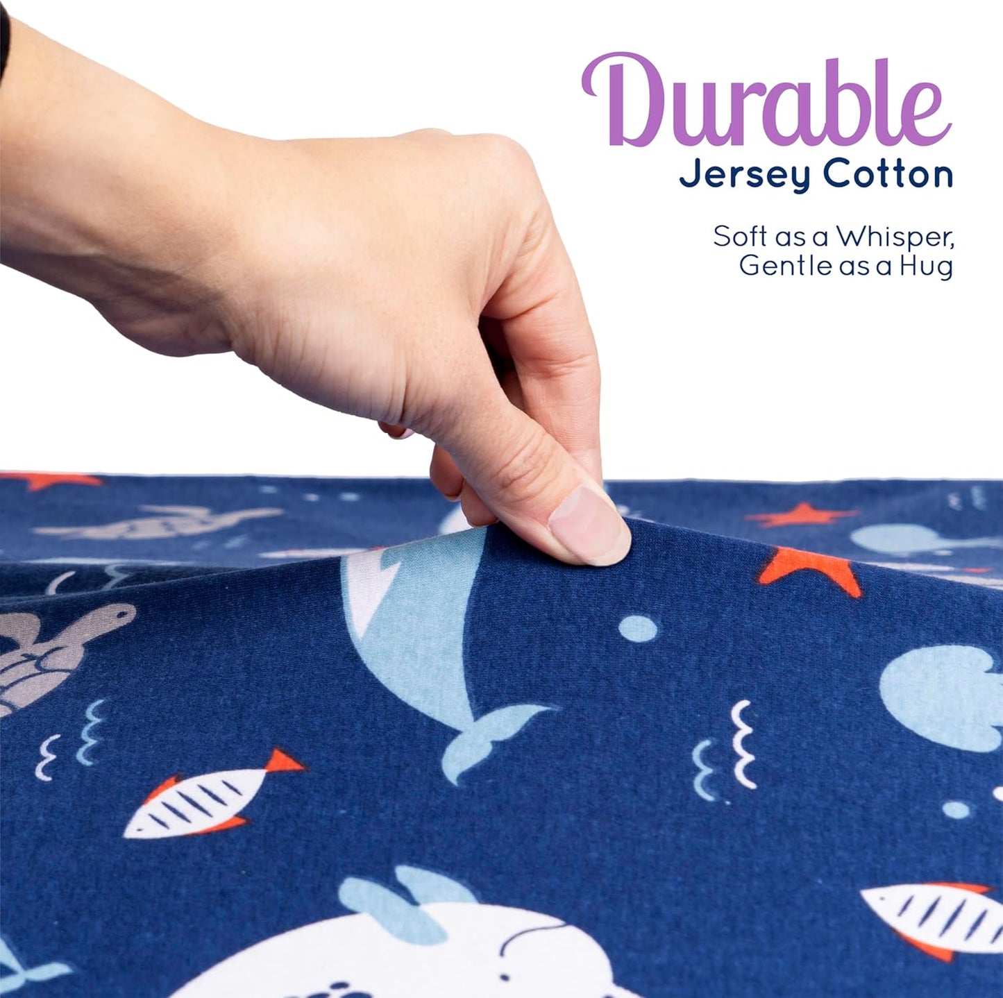 GROW WILD Blue Ocean Baby Crib Sheets for Boys (3 Pack) - Jersey Knit Fitted Sheet (52" x 28"), Toddler Bedding Set & Baby Boy Crib Bedding Set, Turtles and Sea Animals Theme