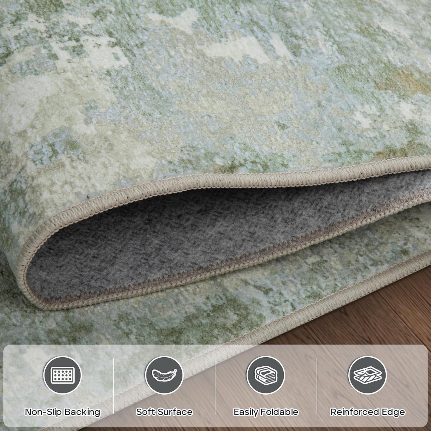 8x10 Area Rugs for Living Room Rug Washable: Modern Large Rug for Dining Room Bedroom Carpet Non Slip 8 by 10 Indoor Abstract Nursery Home Office Green