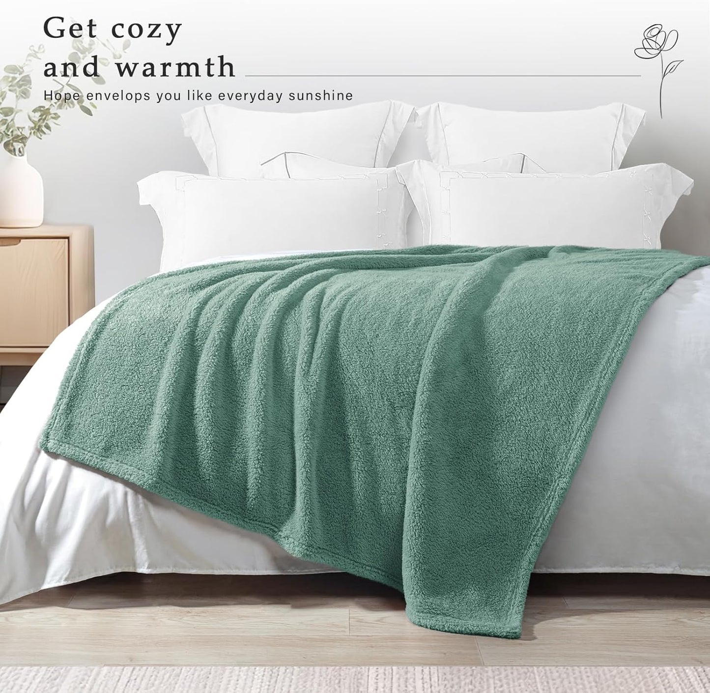 Exclusivo Mezcla Soft Fleece Throw Blanket for Couch, Super Soft Velvet Plush Bed Blanket, Fuzzy Cozy and Warm for All Seasons, 50x60 Inches, Celadon