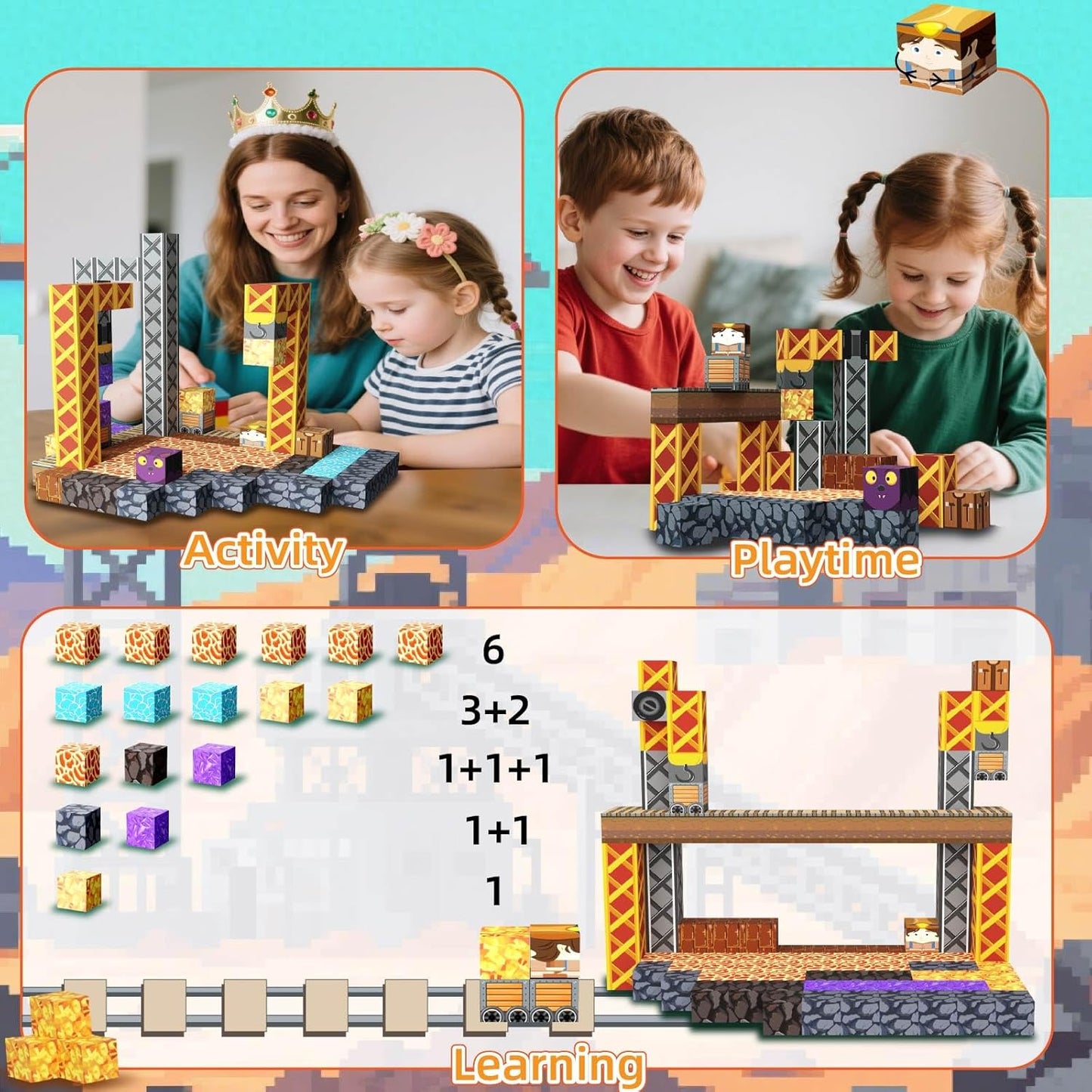 Magnetic Building Blocks Construction Set, Educational STEM Toy (MineTheme)