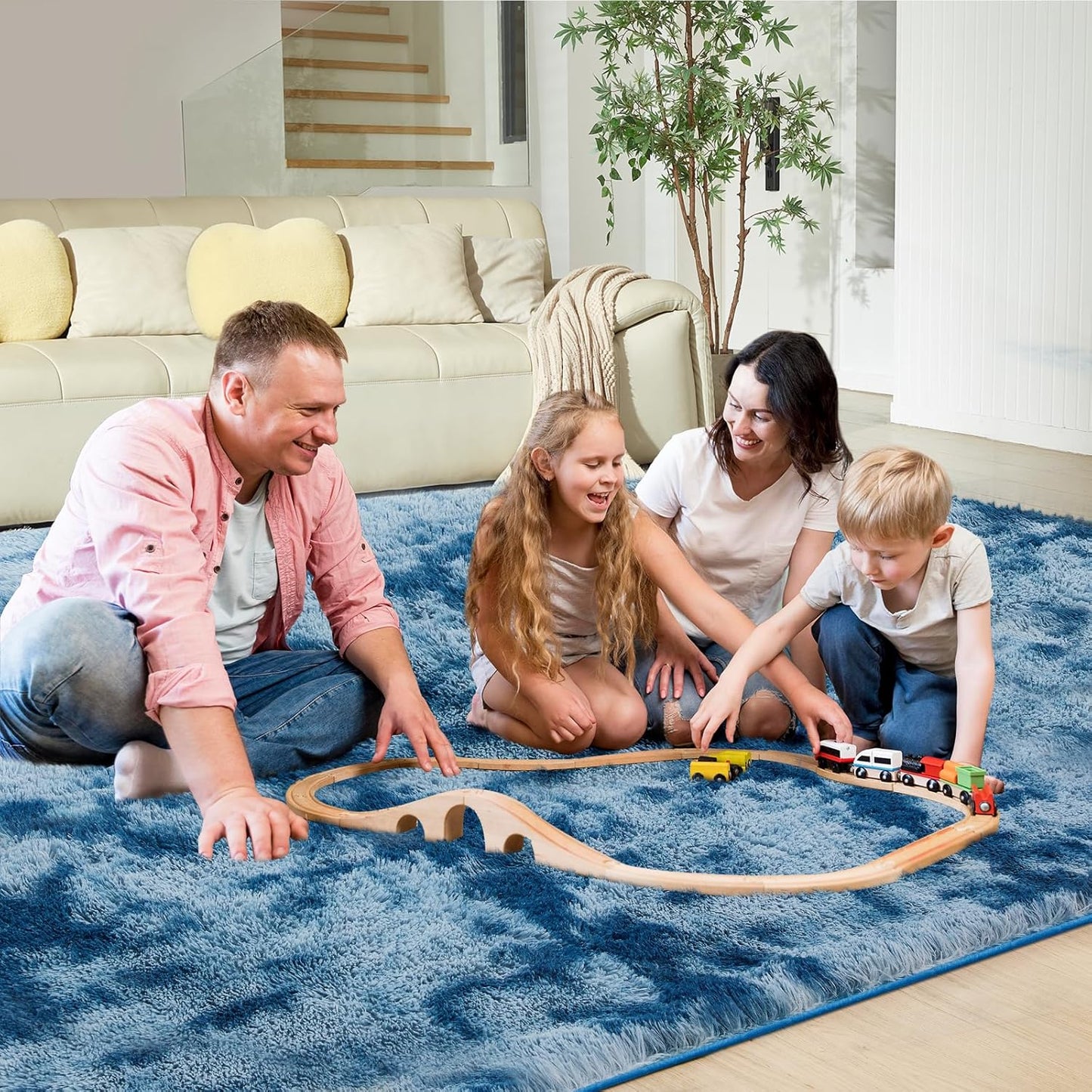 Ultra Soft Rug for Living Room, 8X10 Fluffy Shag Area Rug for Bedroom, Modern Shaggy Carpets Fuzzy Rug for Teens Dorm Nursery Home Decor Aesthetic, Upgrade Anti-Skid Durable, Tie-Dyed Blue Grey