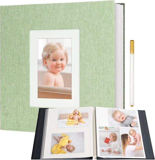 Vienrose Photo Album Self Adhesive for 2x3 4x6 5x7 8x10 Pictures DIY Scrapbook 40 Blank Pages Linen Cover Memory Book for Wedding, Baby Growth, Travel, Grassgreen