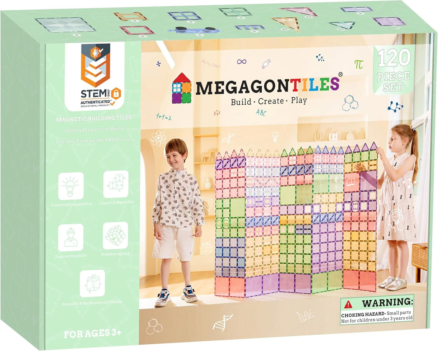 120PCS Premium MagneticTiles, Magnet Tiles, STEM AUTHENTICATED, Magnetic Blocks, Magnet Tiles, Magnetic Building Blocks, Magnets for Kids, MagneticTile Toy Boys Girls Age 3 4 5 6 7 8