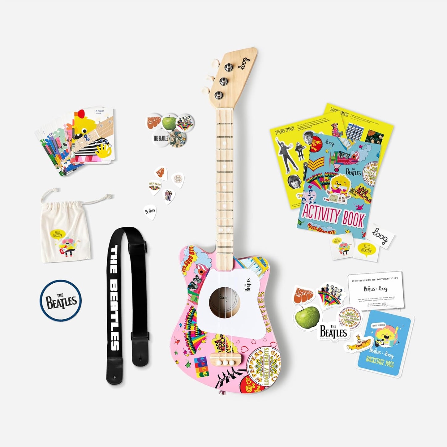 Beatles + Loog Mini Acoustic Guitar for Kids Toddler Children Ages 3+