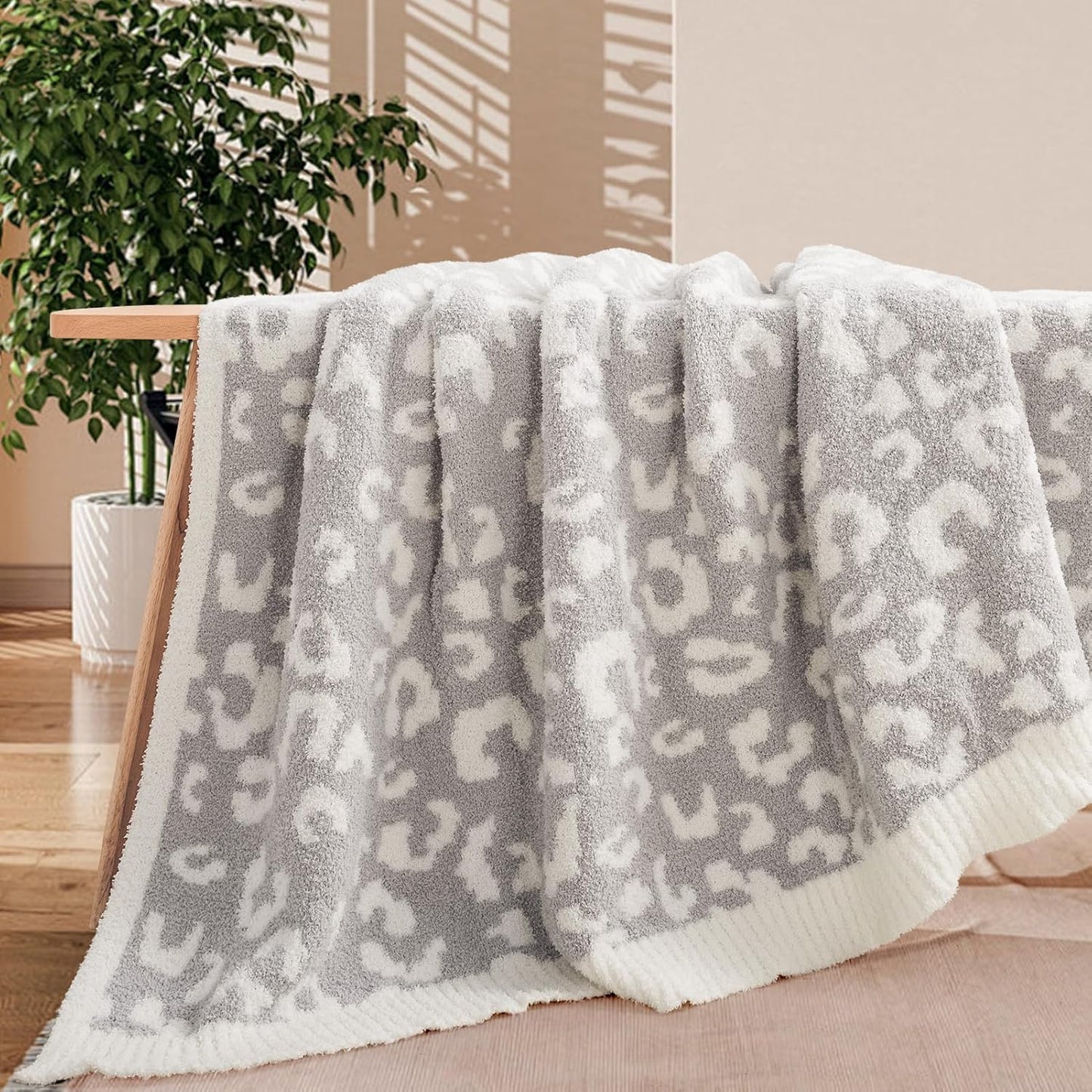 NEXHOME PRO Leopard Soft Blanket, Fuzzy Throw Blanket for Couch Bed Sofa Picnic, Knit Blankets for Women Gifts Grey 50 x 60 inches