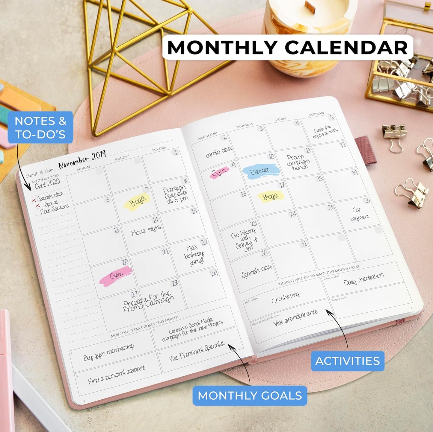 Legend Planner Daily for 3 Months – Undated Monthly Weekly & Daily Planner to Hit Goals. Organizer & Productivity Journal, A5 (Rose Gold)