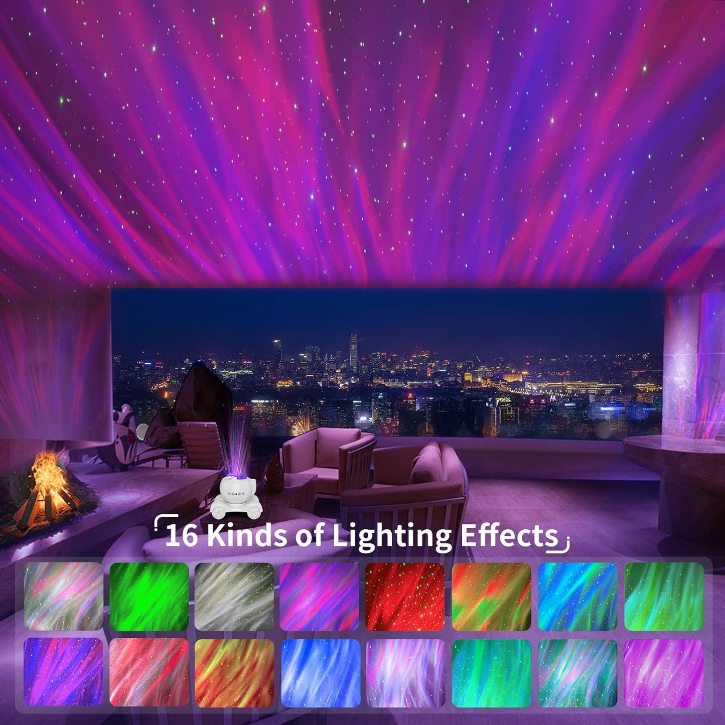 ENOKIK Northern Light Projector, Aurora Star Projector Built-in Bluetooth Speaker, White Noise Machine for Kids Adults, Galaxy Light for Bedroom/Ceiling/Party/Gift (White)