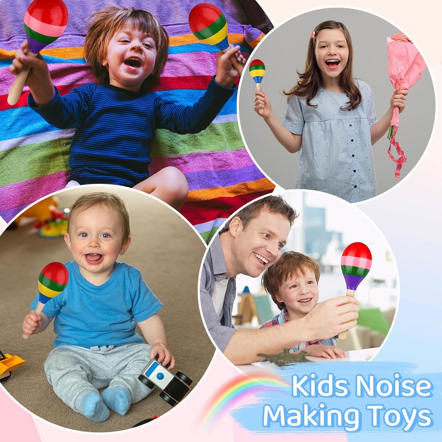 24 Pcs Maracas Hand Percussion Rattles 7.87 Inch Wooden Rumba Shaker Maracas for Adults Kids Maracas Musical Instrument Mexican Fiesta Wood Maracas(Mexican Color & Coloful)