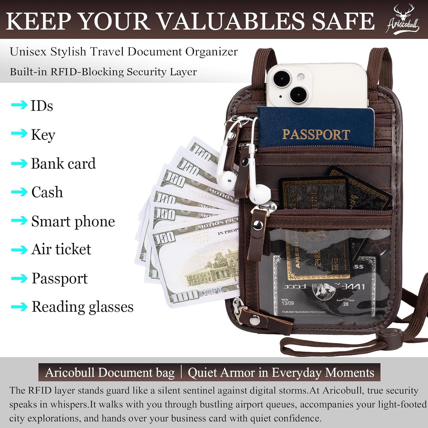 Neck Wallet - Rfid Wallet Women - passport holder for travel - Travel Wallet Passport Holder For Travel Women - 10.3x6.8inch (Dark Coffe)