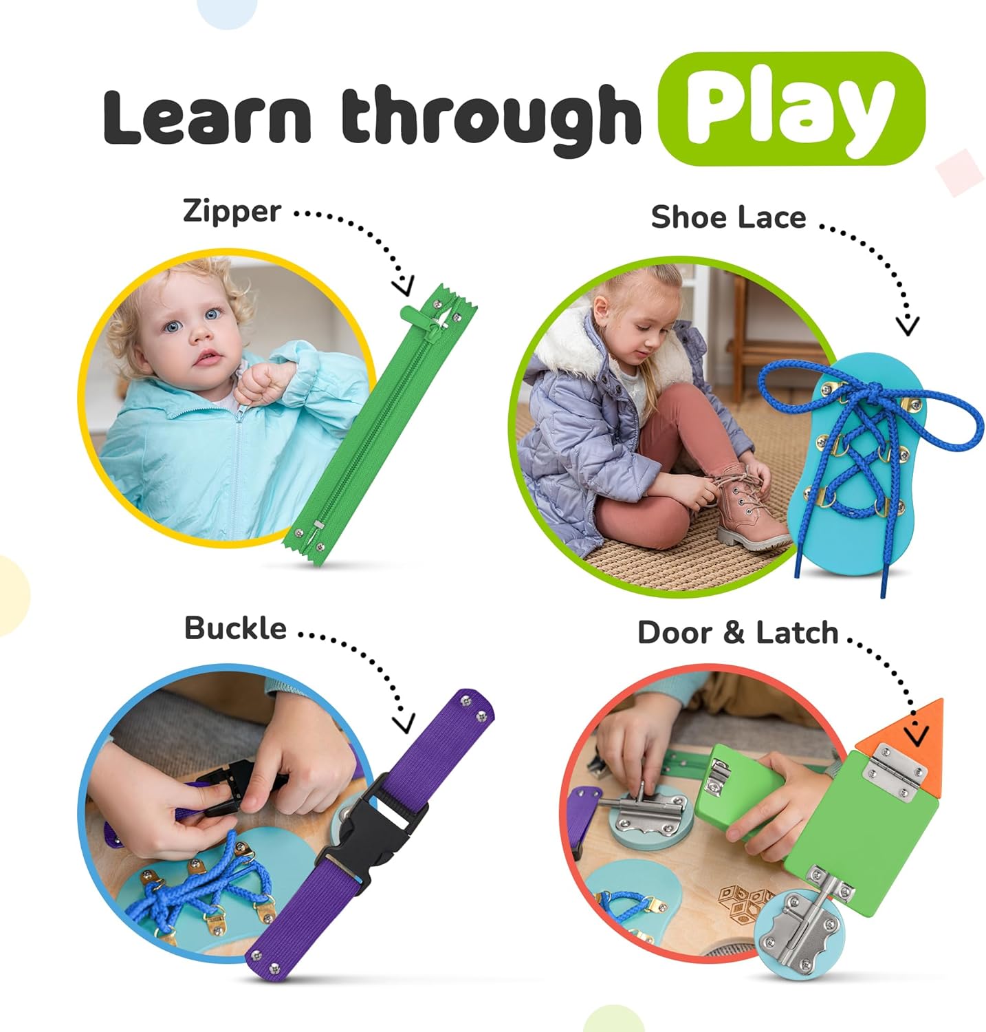 Montessori Busy Board for Toddlers, Premium Wooden Toddler Busy Board for 1 2 3 Year Old with 10 Educational Activities for Fine Motor Skills, Sensory Activity Toy for Travel, Gift for Boys & Girls