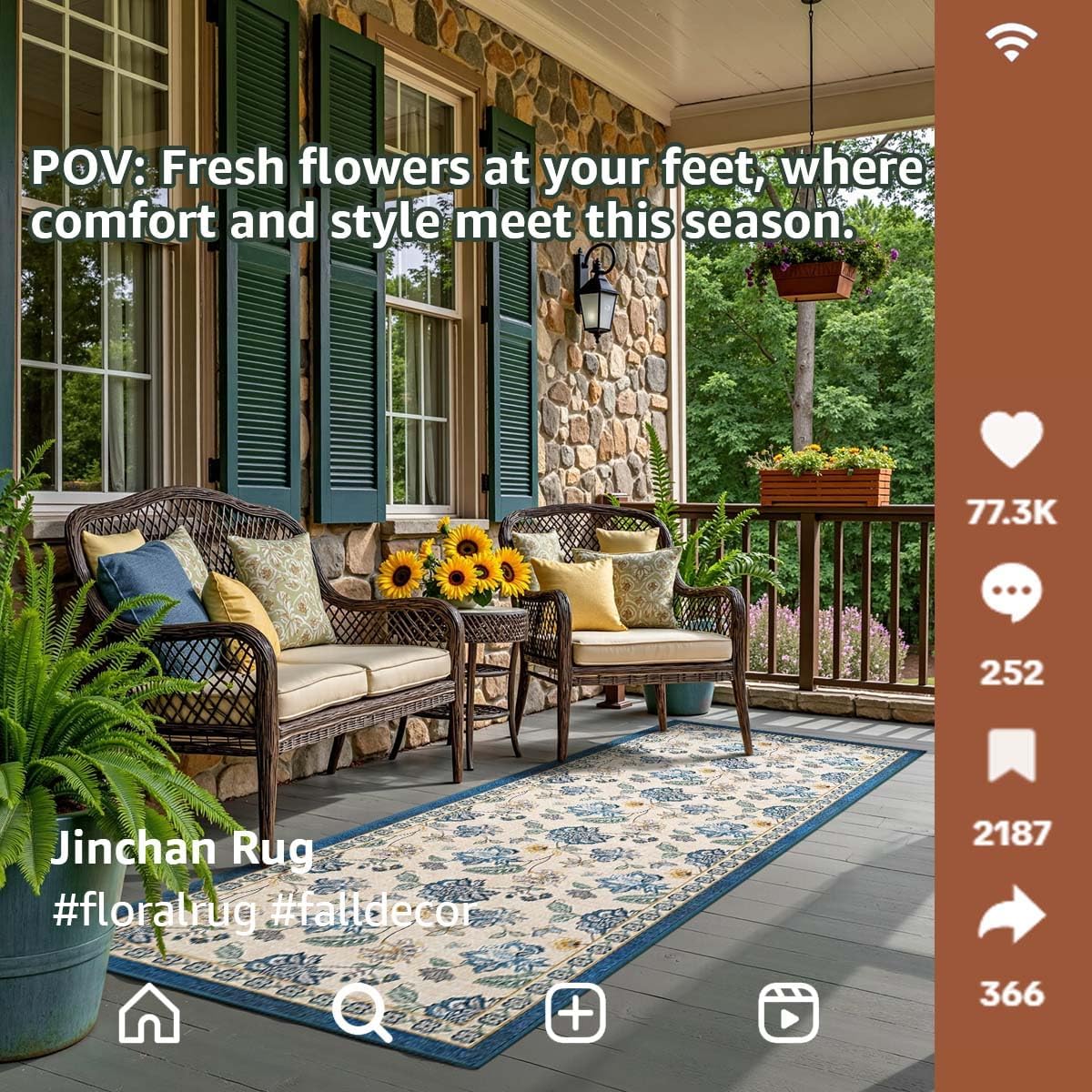 jinchan 3x10 Floral Runner Rug for Hallway Washable Kitchen Runner Vintage Romance Design Non Slip Thin Indoor Floor Cover Low-Profile Throw Carpet for Entryway Bathroom Bedroom Porch, Blue/Beige