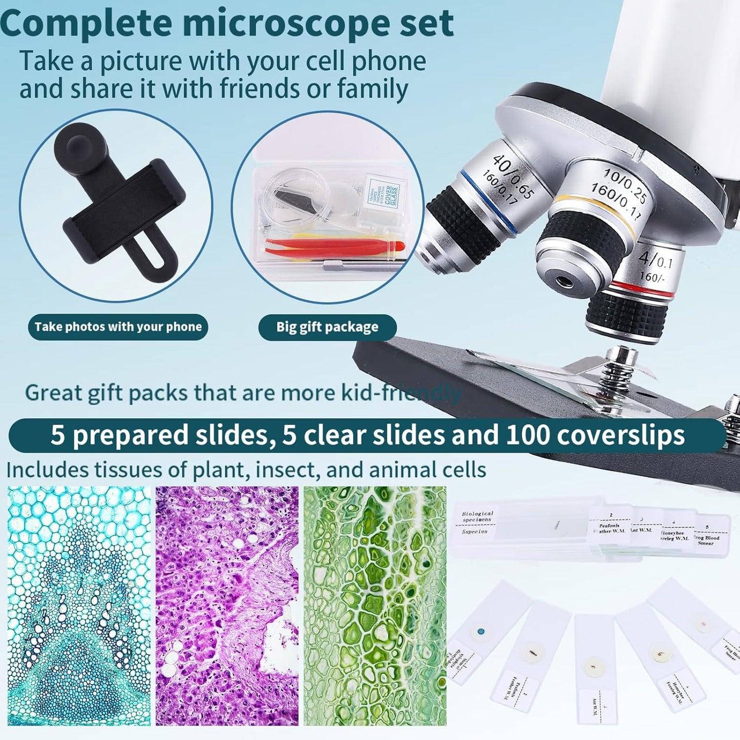 Microscope 40X-2500X Magnification with 4.3-inch Display, Wide-Angle 10X and 25X eyepieces, and Built-in 5-megapixel Camera for School Labs, Animal Husbandry (White)