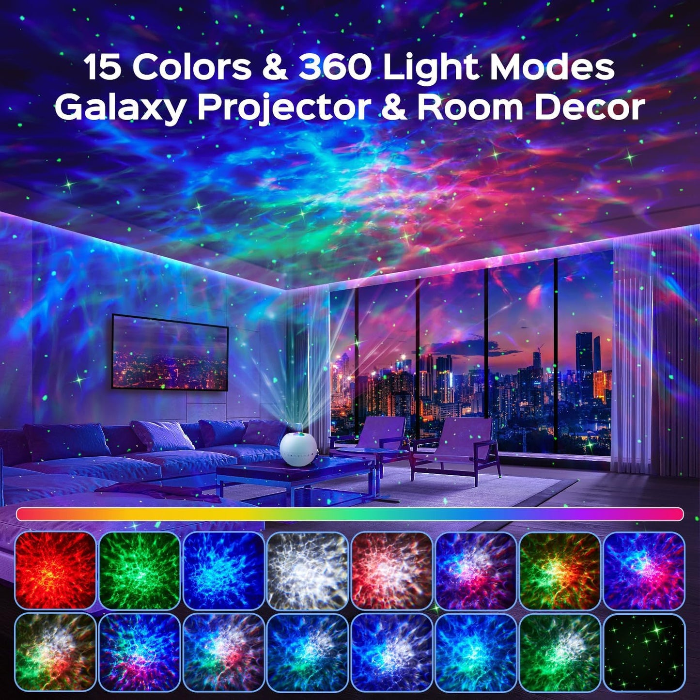 One Fire Galaxy Projector for Bedroom, 15 Colors+15 White Noise+ Bluetooth Star Projector Galaxy Light Projector Night Light Kids Room Decor Teen Girls Gift Sunset Lamp Led Lights Lava Lamp Led Clouds