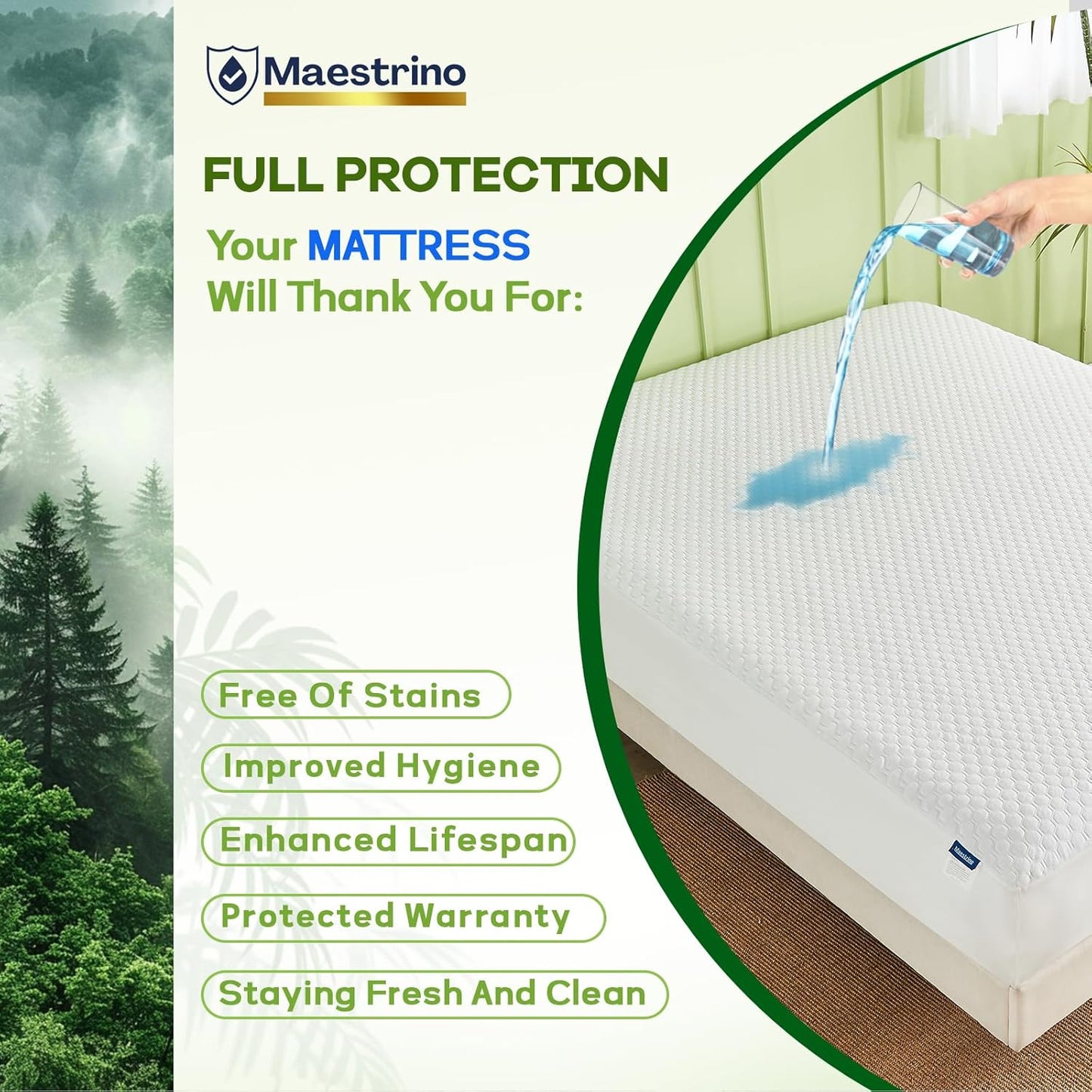 Premium Tencel California King Mattress Protector Cover in White, Natural and Skin Soft, Waterproof and Fully Fitted Deep Pocket, Hypoallergenic, Breathable, Noiseless and Absorbent