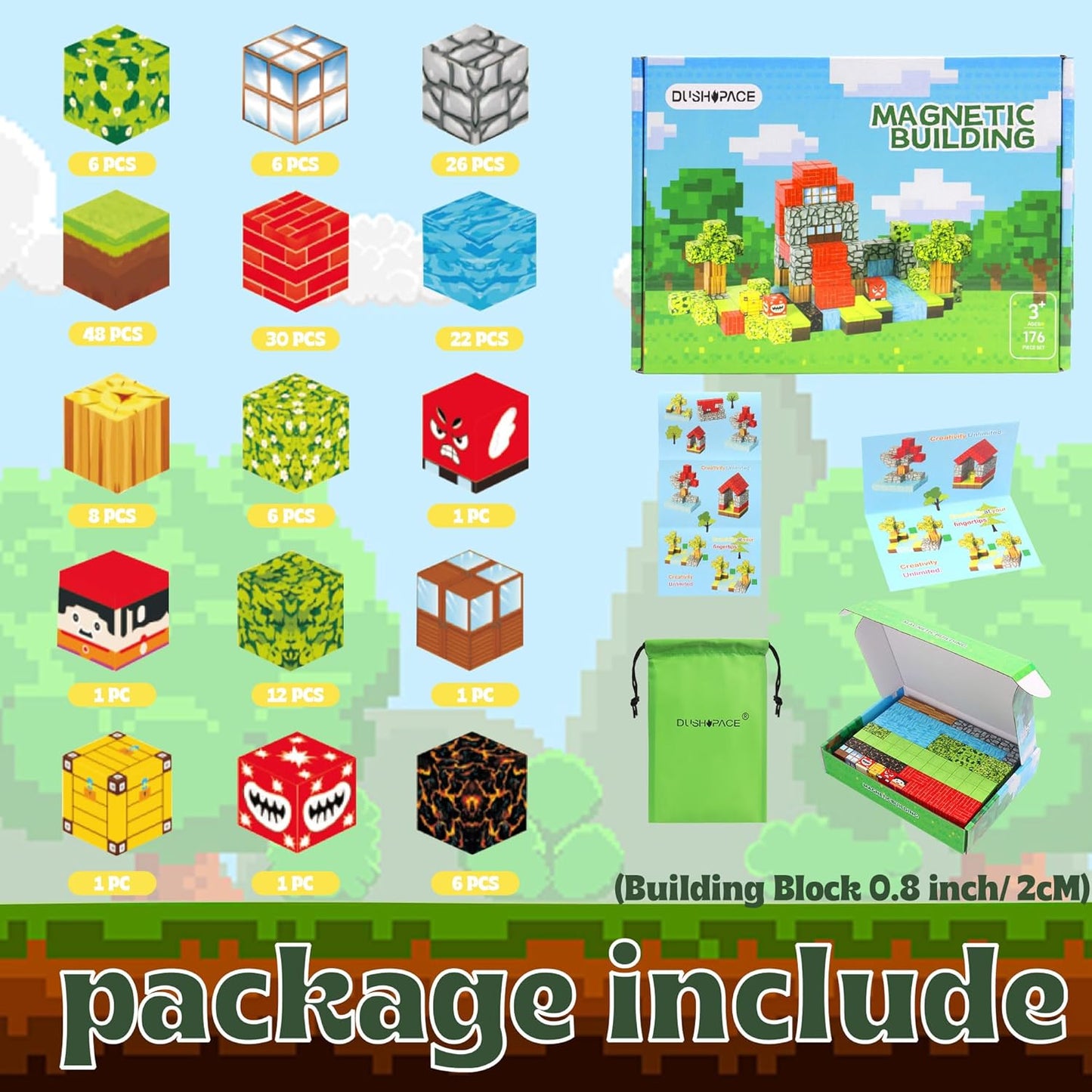 176 PCS Magnetic Blocks for Kids Ages 4-8, STEM Building Toys for 3+ Year Old Boys Girls, Magnetic Tiles Stacking Blocks Educational Preschool Toys Birthday Gifts