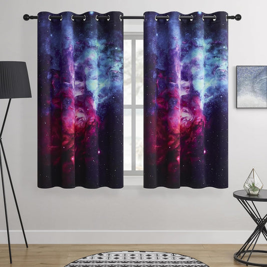 Galaxy Blackout Curtains - Space Design, 100% Blackout, 2 Panels, Each W52×L63, Thermal Insulated Curtains for Bedroom, Noise Reducing & Energy Efficient, Keeping Your Decor Looking Fresh and Vibrant