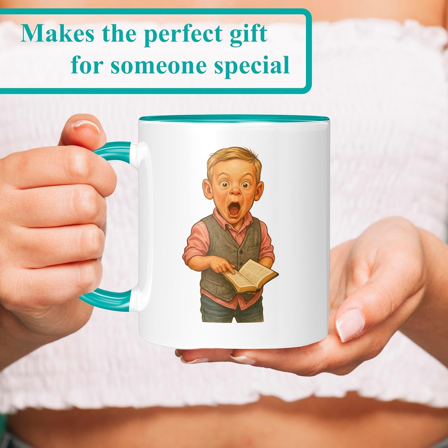 Personalized Coffee Mug, Custom Photo Caricature Gift, Funny Customized Coffee Gift for Men & Women, Custom Mugs with Pictures, Teal 11oz Customized Ceramic Tea Cup