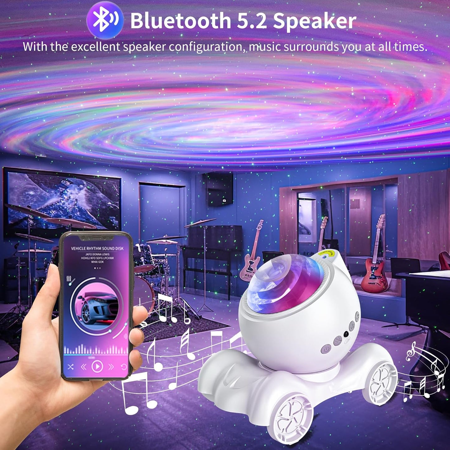 ENOKIK Galaxy Projector, Star Aurora Projector Built-in Bluetooth Speaker, Night Light for Kids Adults, White Noise Light for Home Decor/Relaxation/Party/Music/Gift (White)