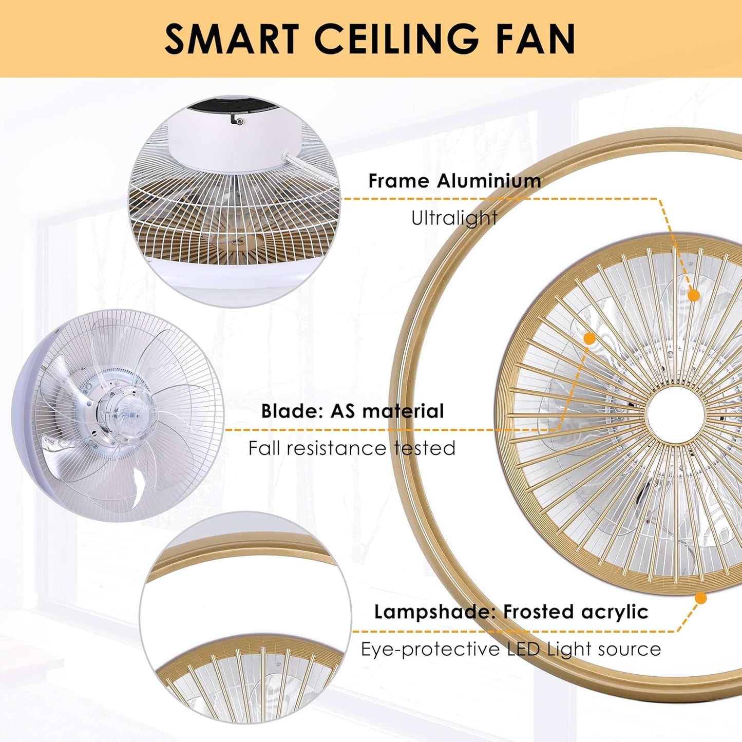 24" Bladeless Ceiling Fan with RGB Light Remote, Smart LED Ceiling Fans with Voice/App Control, Modern Low Profile Dimmable Light Ceiling Fan for Bedroom Living Room