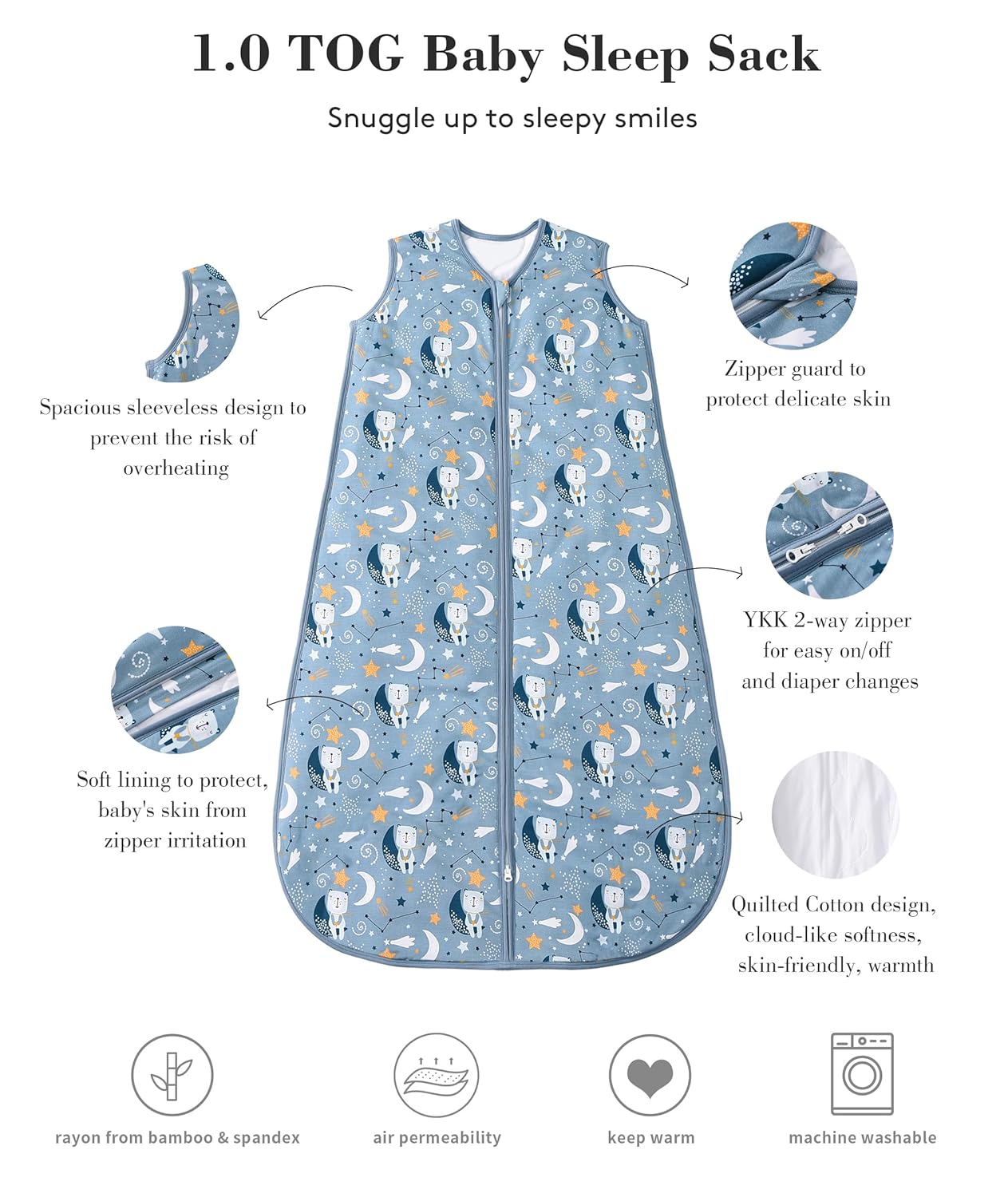 Baby Sleep Sack 2-4 T 95% Rayon from Bamboo 5% Spandex Boys & Girls Wearable Blanket 1.0 TOG Toddler Sleeping Sack 2- Way Zipper X-Large