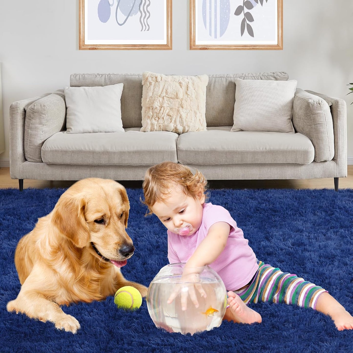 Soft 8x10 Blue Rug, Fluffy Area Rugs for Living Room, Plush Navy Area Rugs for Bedroom, Non-Slip Indoor Carpet for Nursery, Study Room, Kids Room, Room Decor