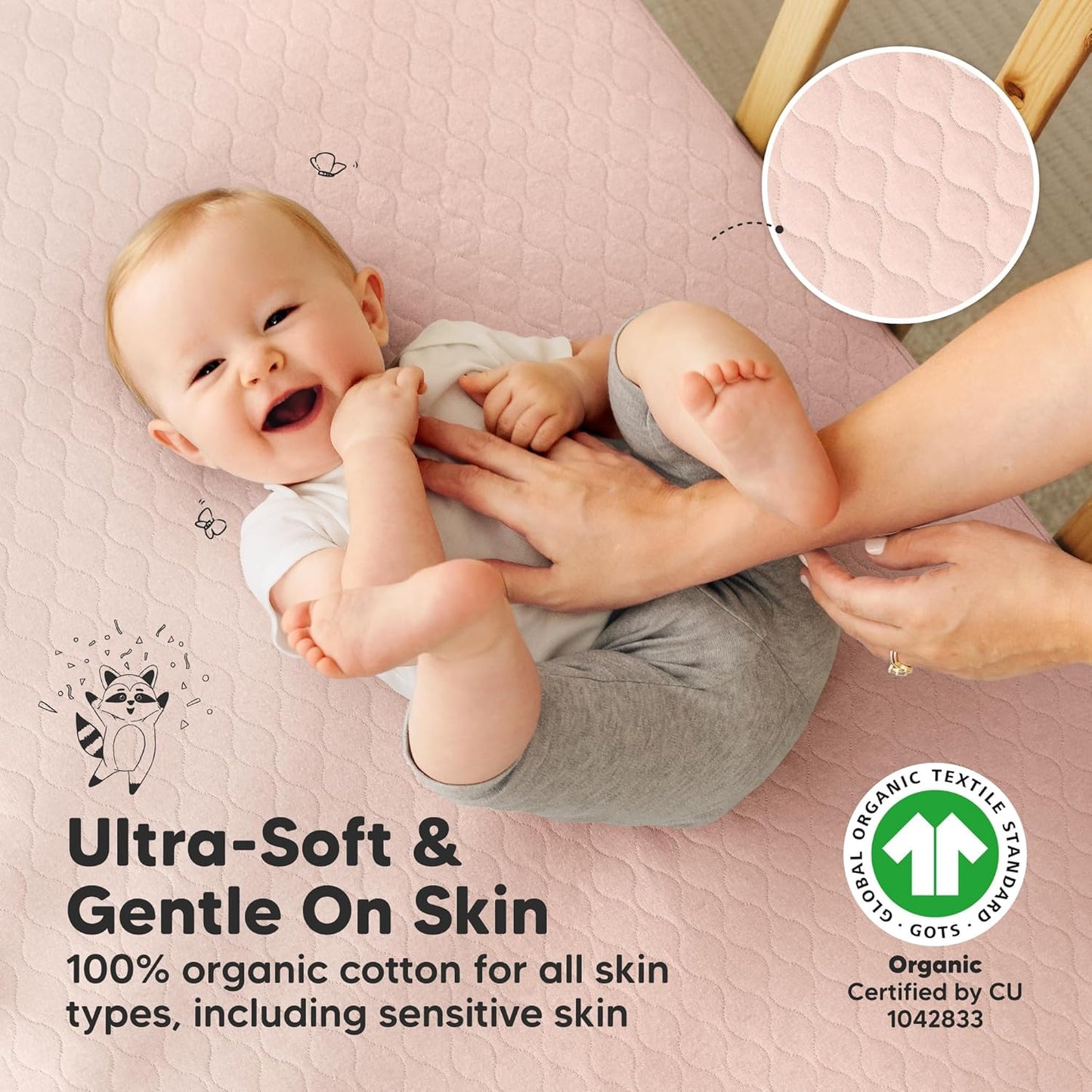 Waterproof Crib Mattress Protector Cover Fitted - 2-Pack Quiet Baby Crib Mattress Pad Sheets, 52" x 28" Soft Quilted Cotton Baby Sheet, Machine Washable, Easy Fit, Durable (Cameo/Mavy)