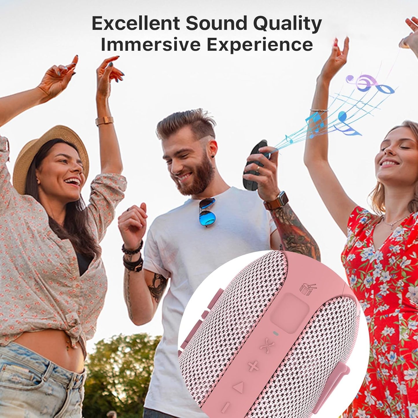 NOBIS Clip N1 Portable Bluetooth Speaker with App, Beat Mode, Up to 24H Playtime, IP68 Waterproof, BT 5.3, HD Sound, Stereo Pairing, Custom EQ, Perfect for Outdoor, Home and Adventure (Pink)