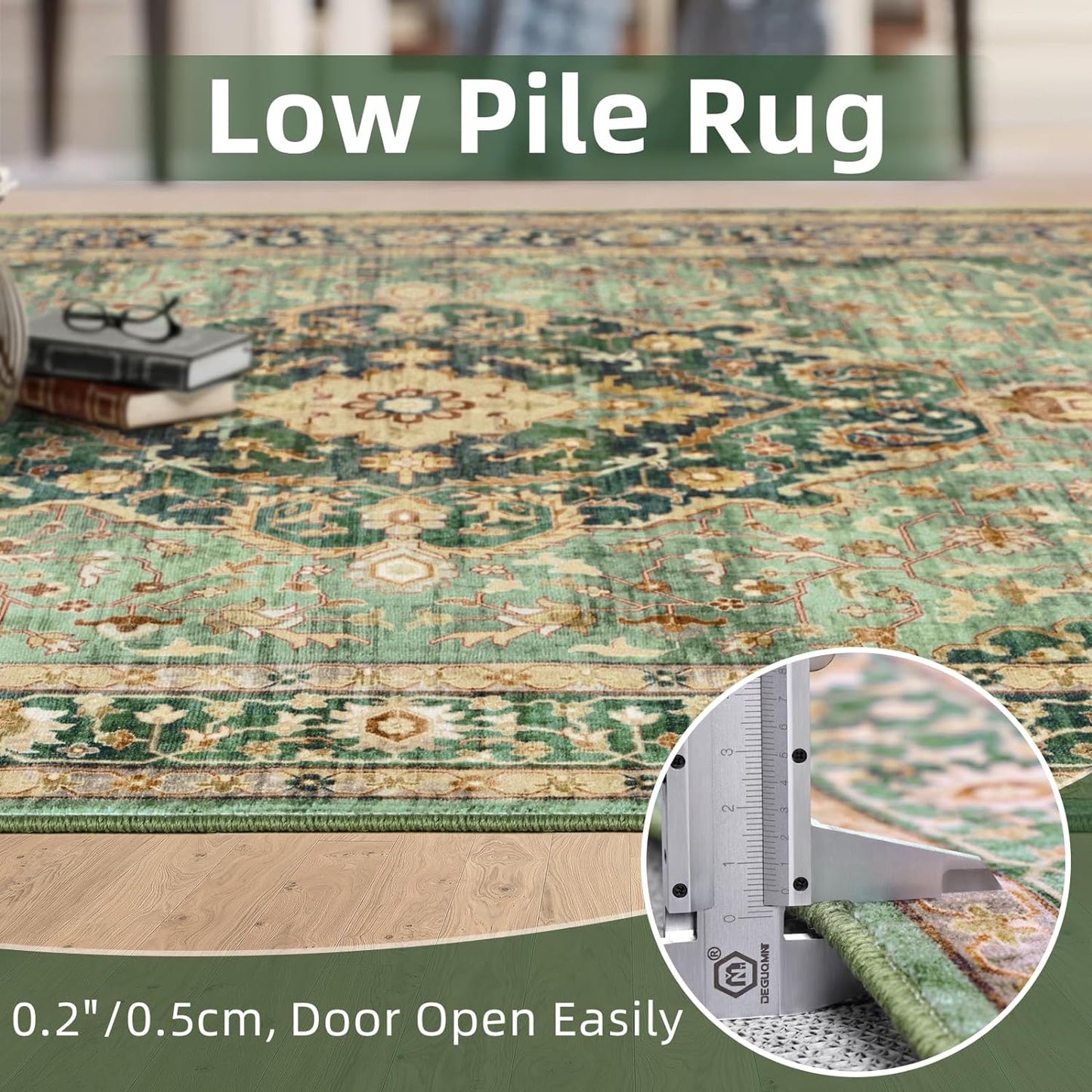 Green Runner Rug 2x4 Rugs Boho Small Washable Runner Rugs for Entryway Bathroom Kitchen, Small Rugs Soft Low Pile Non-Slip Rubber Backing Oriental Door Mat
