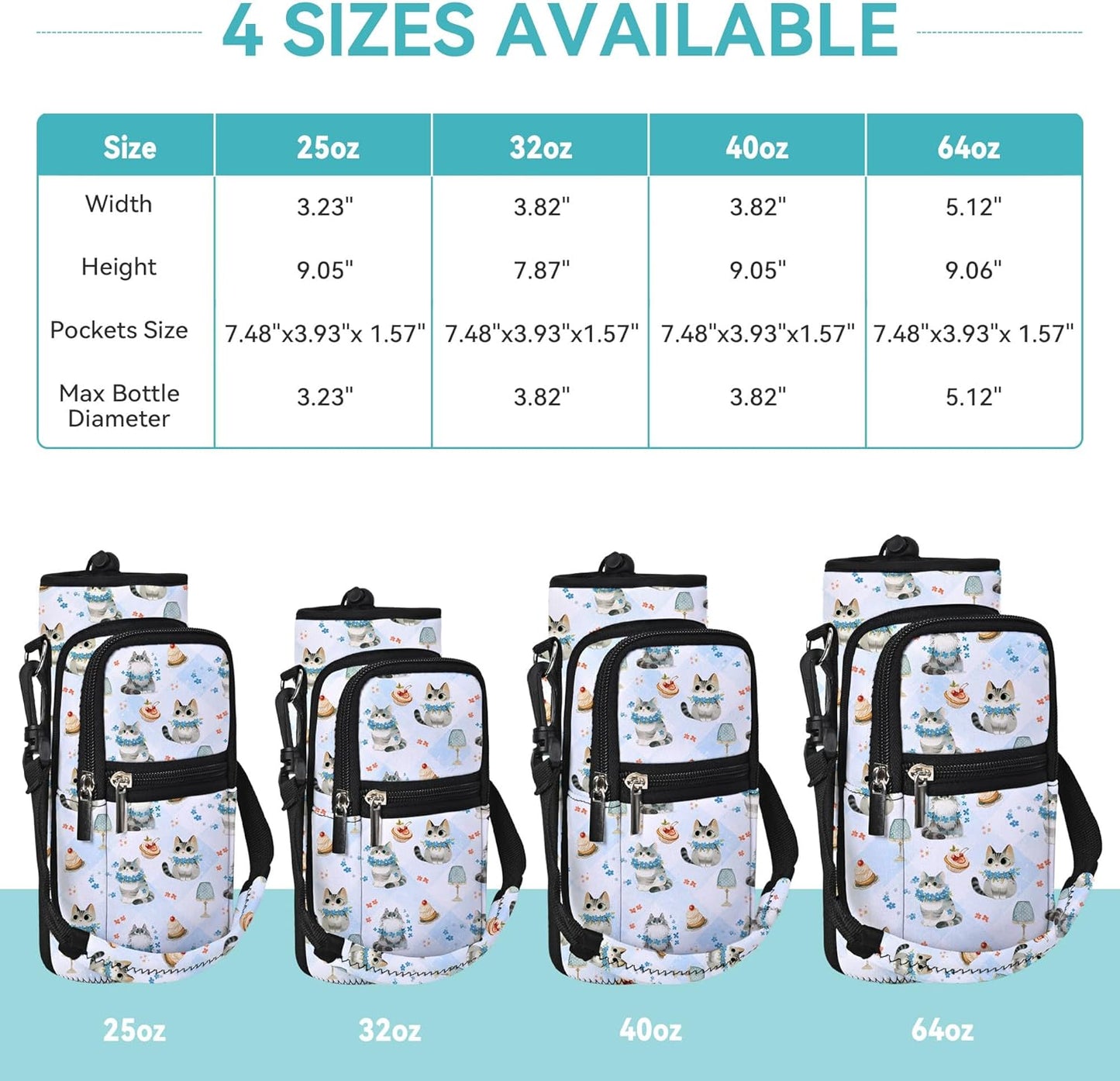 AUPET Water Bottle Sling Bag Sleeve Holder Carrier 25/32/40/64 oz,Insulated Crossbody Water Bottle Case Cover with Strap and Pockets for Men/Women Walking Hiking