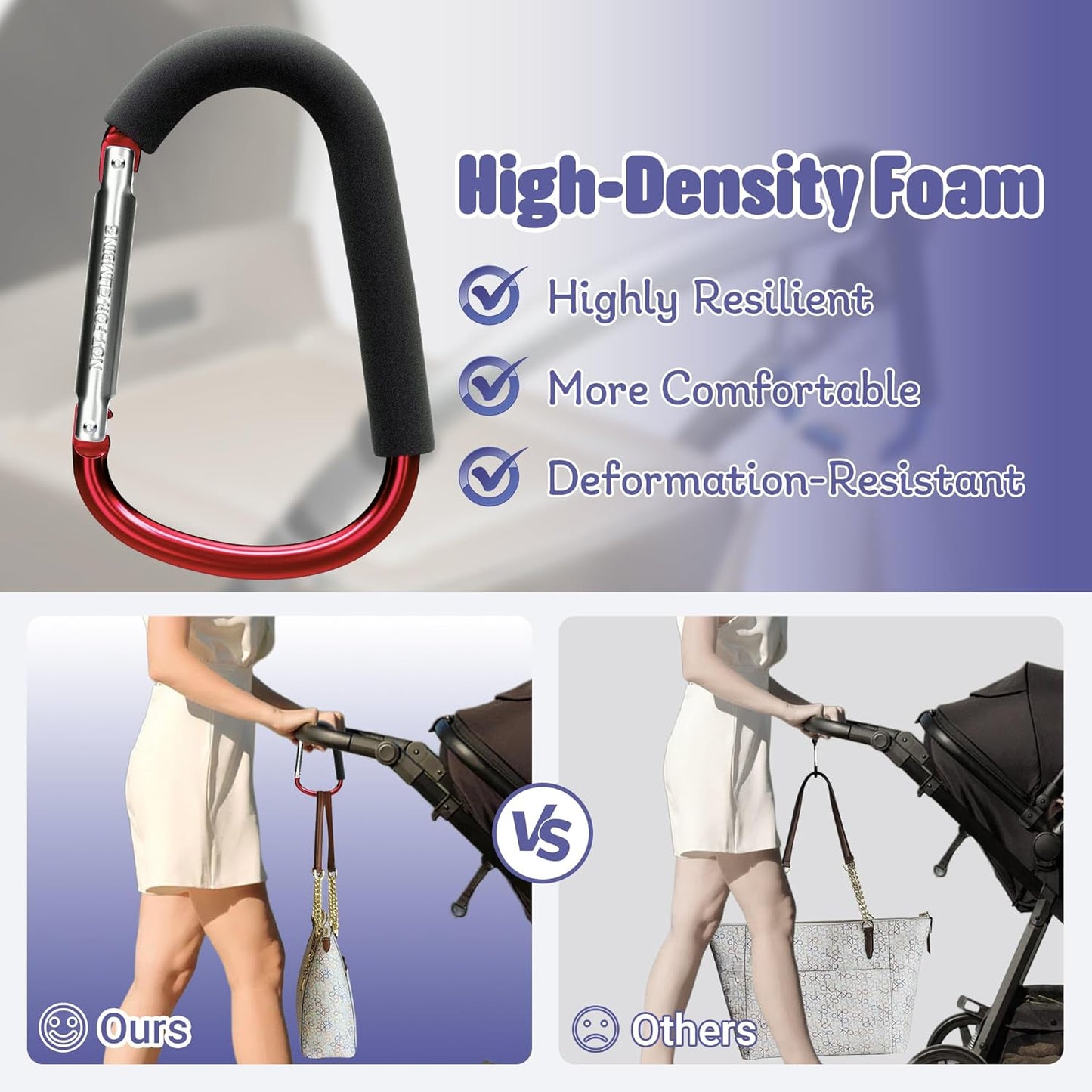 sprookber 6.7 Inch Large Stroller Hooks for Diaper Bags & Purses, Heavy Duty Mommy Hooks for Shopping, Grocery, Backpack – Baby Stroller Accessories, Set of 2 (Red)