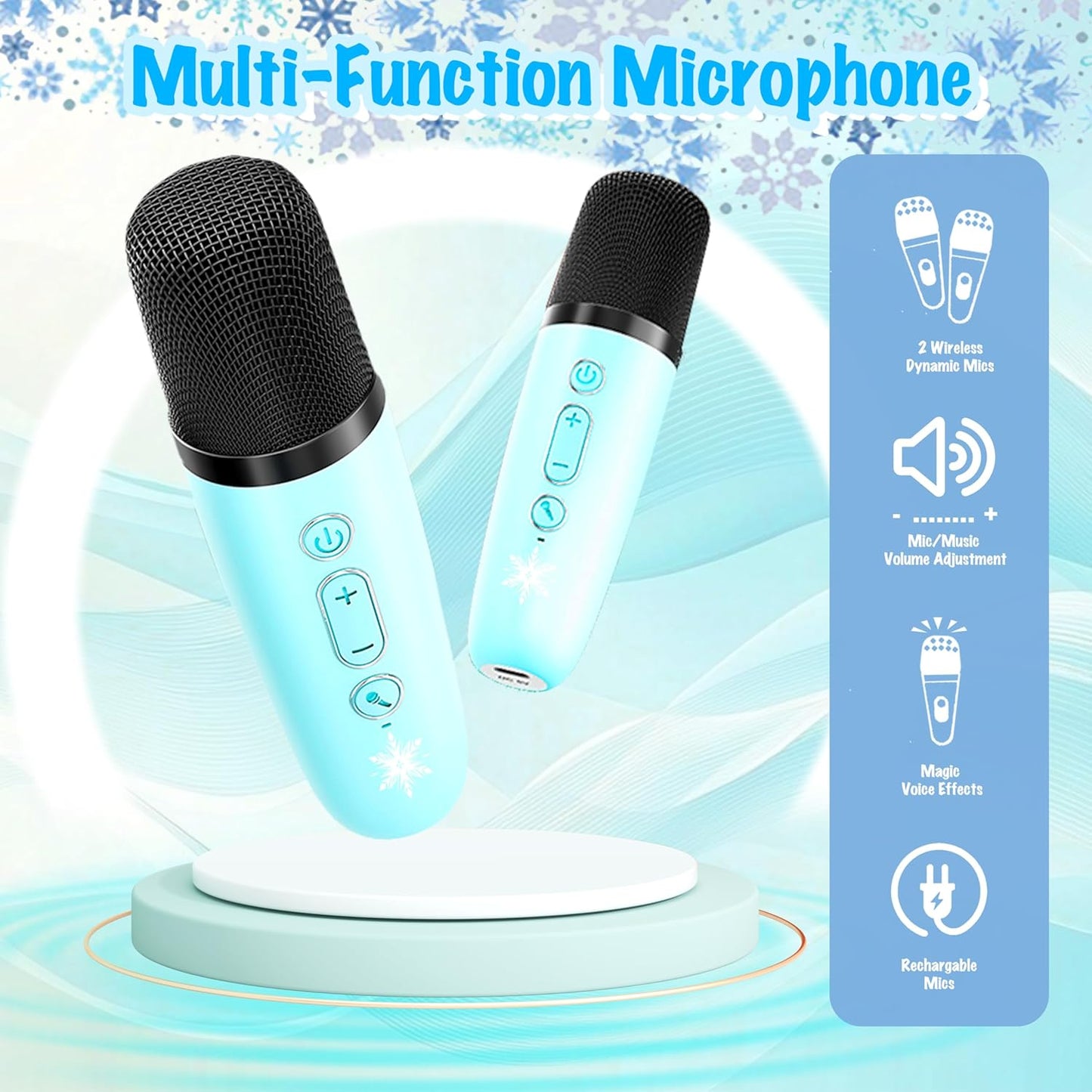 Mini Karaoke Machine for Kids Frozen Toys for Girl Princess Toys 3 4 5 6 7 8 9 10 Year Old Girl Birthday Gifts Kids Toys Toddler Wireless Microphones