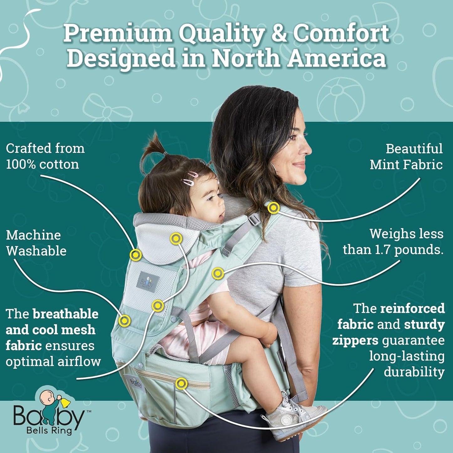 Baby Carrier - 6-in-1 Ergonomic Soft Carrier with Hip Seat and Large Storage, Front and Back Positions, Adjustable Waist Up to 43 Inches, for Infants Aged 2-36 Months, Weighing 6-45 lb