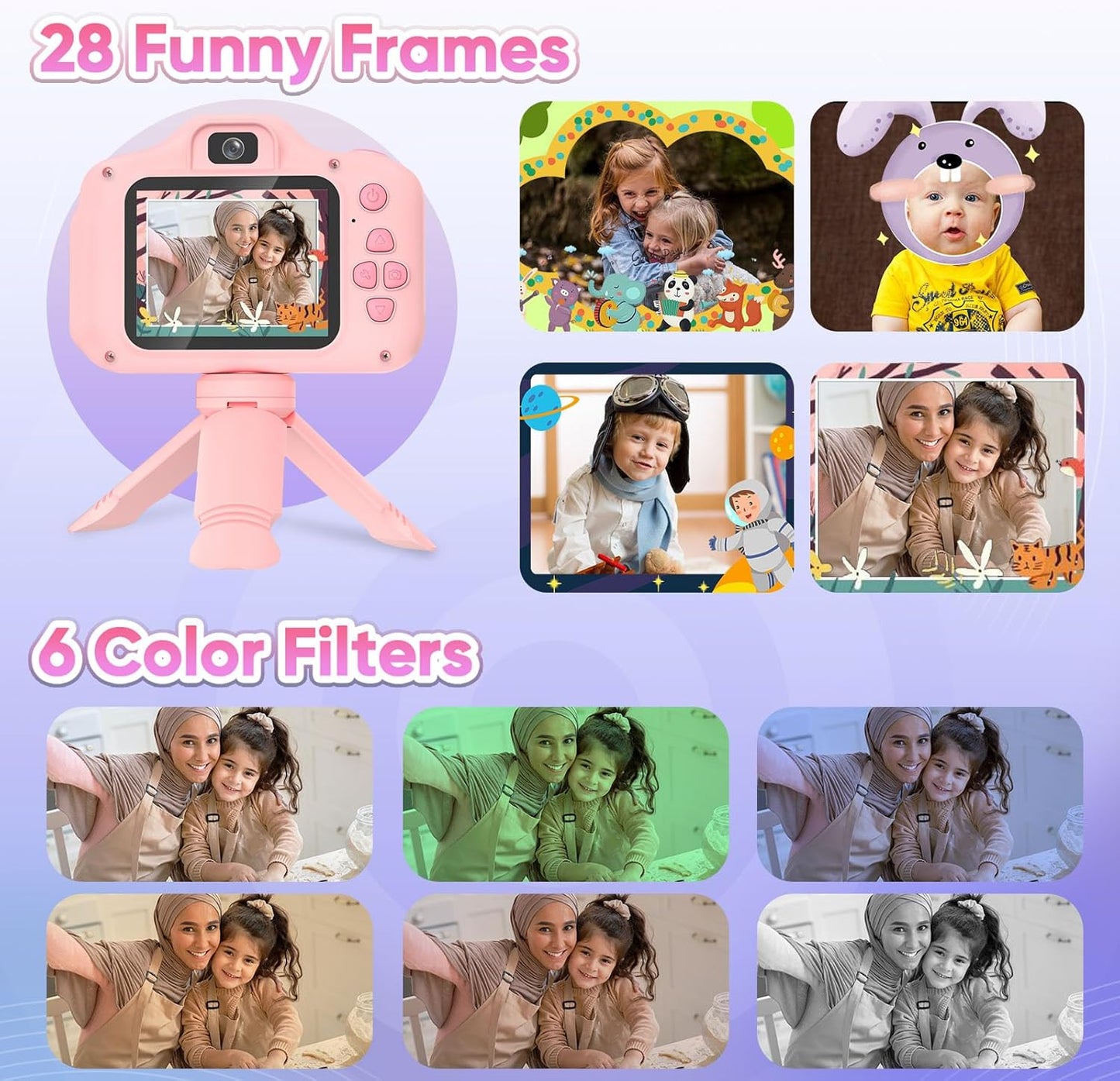 Seckton Upgrade Kids Selfie Camera, Birthday Gifts for 5 6 7 8 9 10 Year Old Girls, HD Digital Cameras for Kids with Flash, 2.4" Portable Camera Toys for 3-12 Year Old Girls-Pink