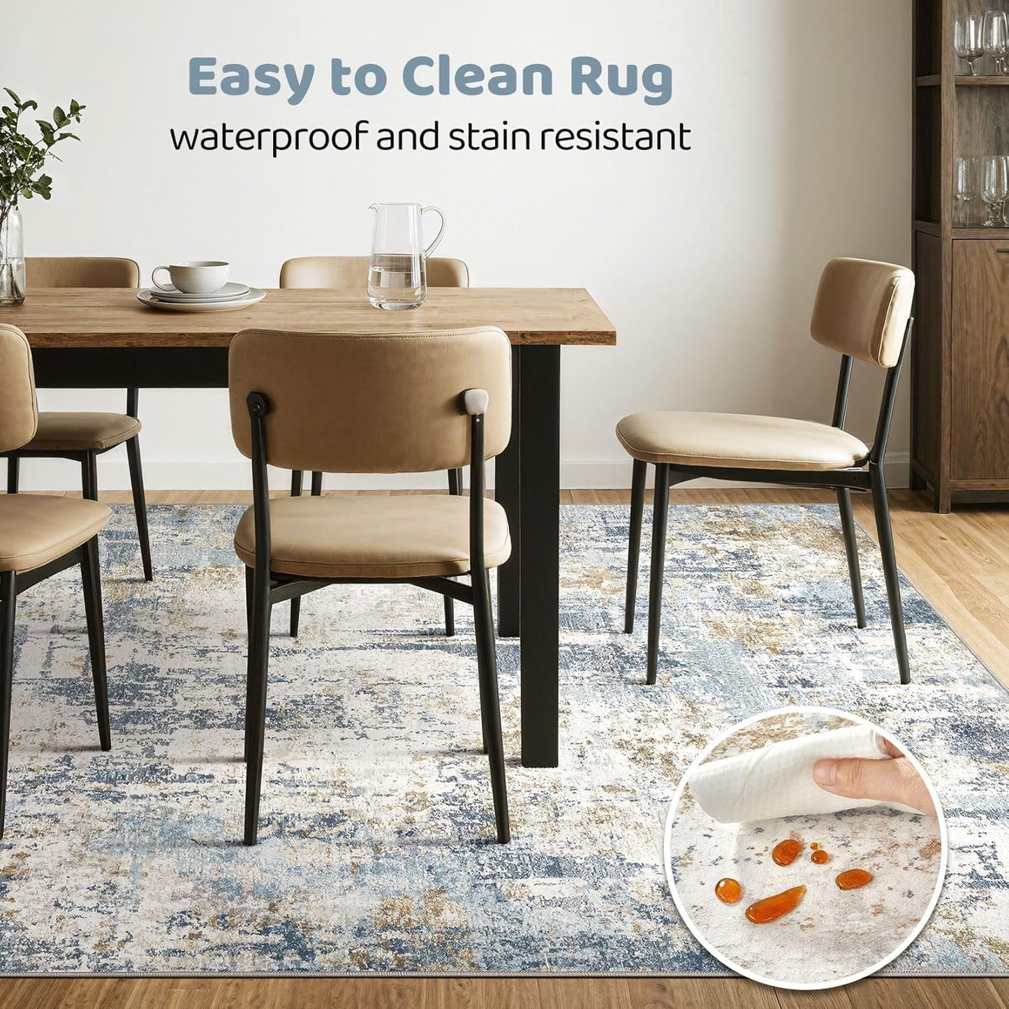 7x9 Area Rugs Washable Rug: Living Room Large Abstract Modern Soft Stain Resistant Indoor Floor Non Slip Accent Carpet for Bedroom Nursery Playroom Office Dining Room Dorm Home House- Blue
