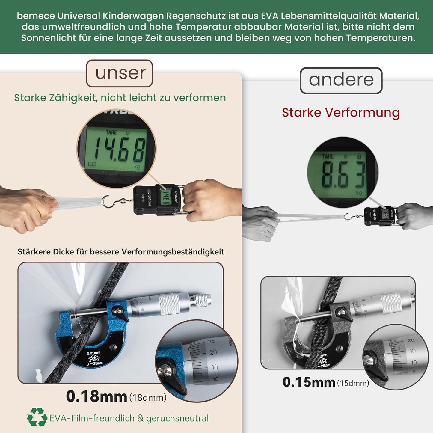 Bemece Stroller Rain Cover, Universal Stroller - Waterproof Windproof Travel Weather Shield Thick & Durable Protect from Dust and Snow with Breathable Ventilation Mesh Clear Visibility