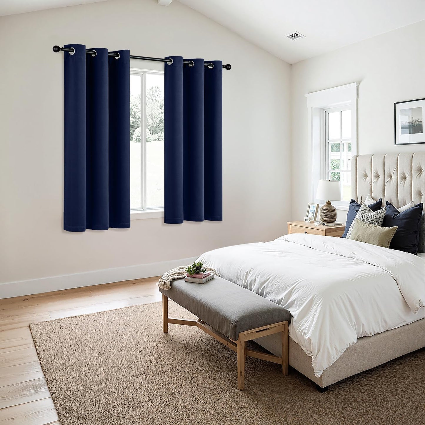 MIULEE Navy Blue Blackout Curtains - Bedroom Window Treatment Curtains Thermal Insulated Room Darkening Drapes for Living Room Kitchen Grommet Top Light Blocking Drapery, 40 x 48 Inches Long, 2 Panels