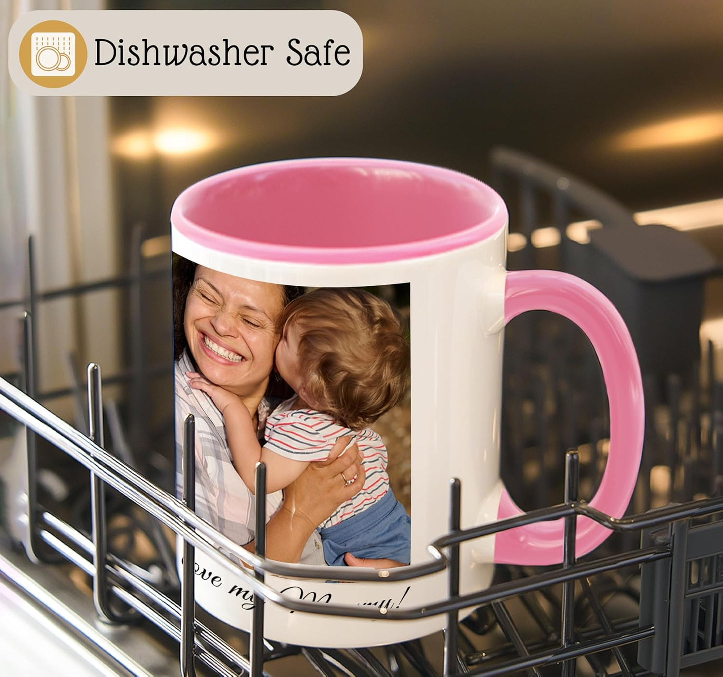 Personalized Coffee Mug | Custom Photo Text or Logo Ceramic Mug | Customized 11 Oz Tea Cup – Unique Gift for Women & Girl | Taza Personalizadas Design with Picture and Words | White – Pink
