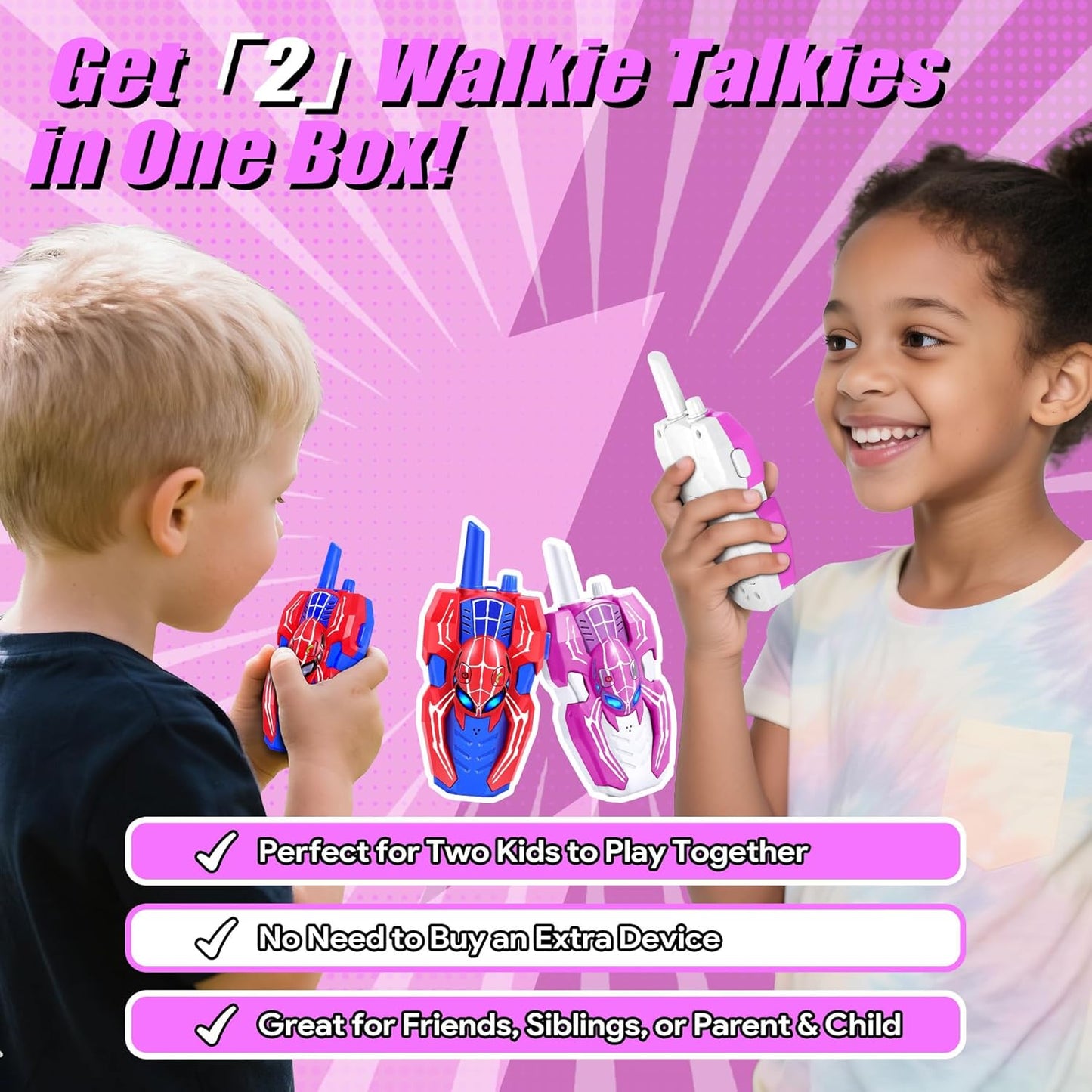 Vvinca Spider Walkie Talkies for Kids Toys Ages 3 4 5 6 7 8 9 10 Boys Girls 2 Pack Superhero Toys Lanyard Long Range Clear Sound Outdoor Game Camping Gear Spy Gadgets & Easter Christmas Birthday Gifts