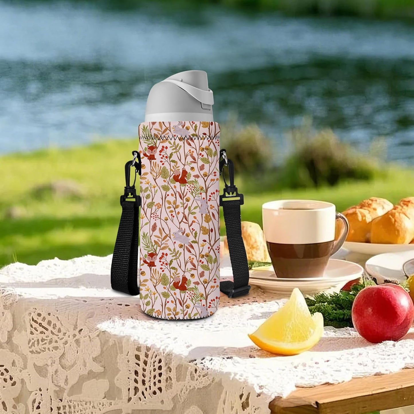 Neoprene Water Bottle Carrier Bag with Adjustable Shoulder Strap for Men Women Walking Hiking,Portable Insulated Holder Case for Stainless Steel/Glass/Plastic Bottles