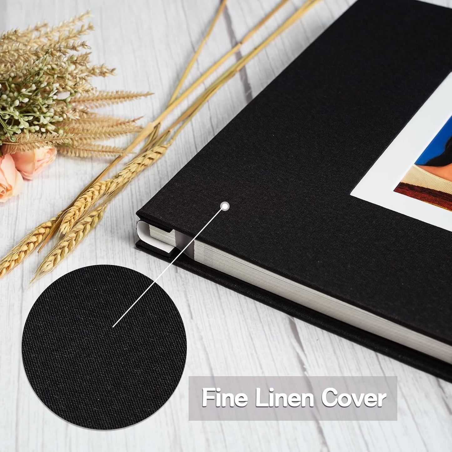 Vienrose Photo Album Self Adhesive for 2x3 4x6 5x7 8x10 Pictures DIY Scrapbook 40 Blank Pages Linen Cover Memory Book for Wedding, Baby Growth, Travel, Black