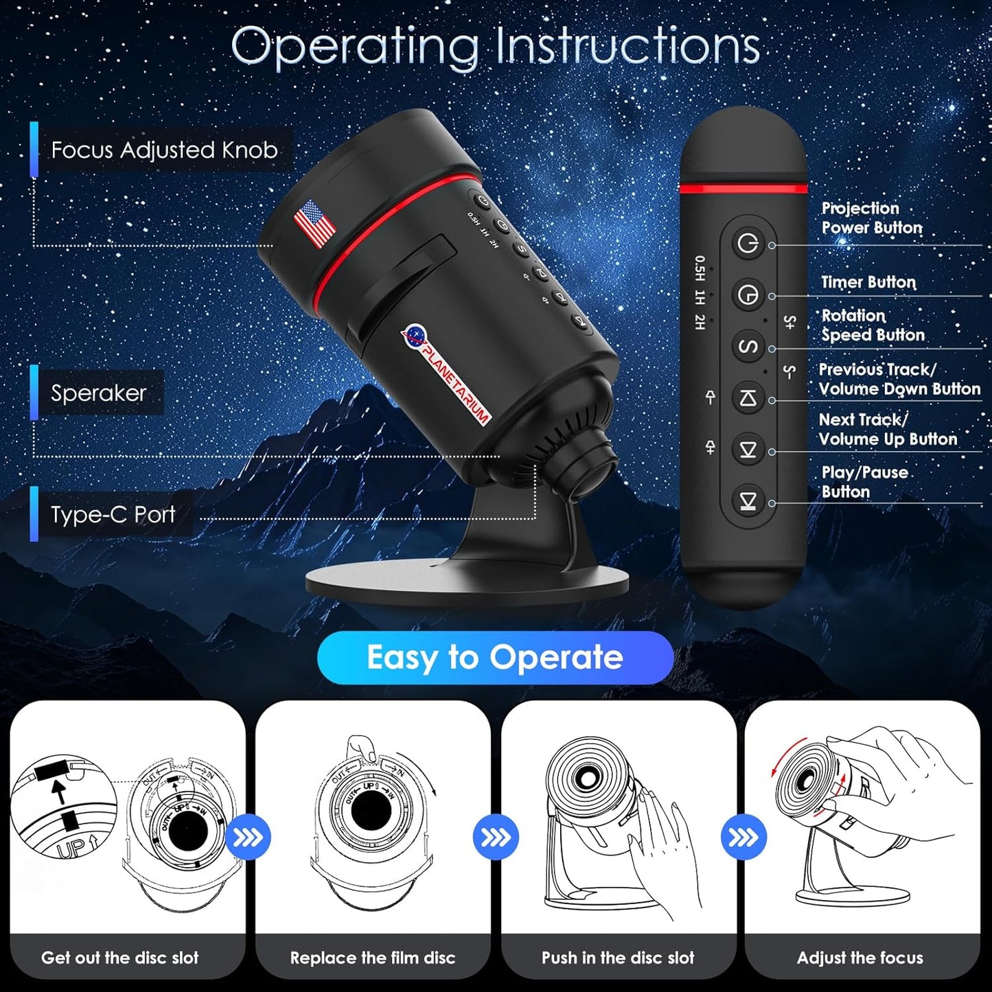 [White Noise] Galaxy Projector, 28 Soothing Sounds Star Projector Sound Machine, Solar System Space Planetarium Projector Night Light, Room Decor for Ceiling Bedroom Kids Adults Sleep Trainer