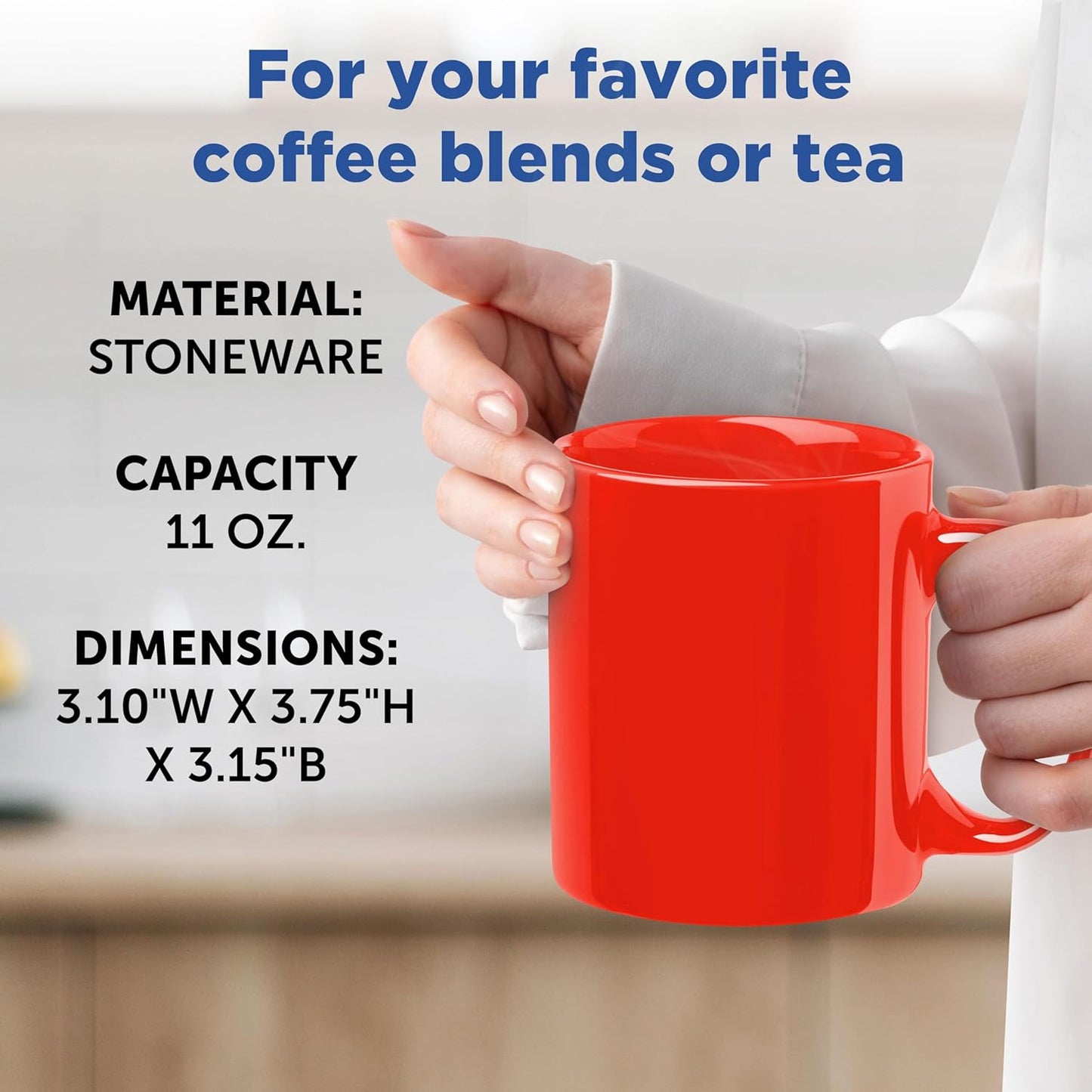 DISCOUNT PROMOS Ceramic Coffee Mugs 11 oz. Set of 10, Bulk Pack - Coffee cup set, Iced coffee cup, Gaming mug - Red