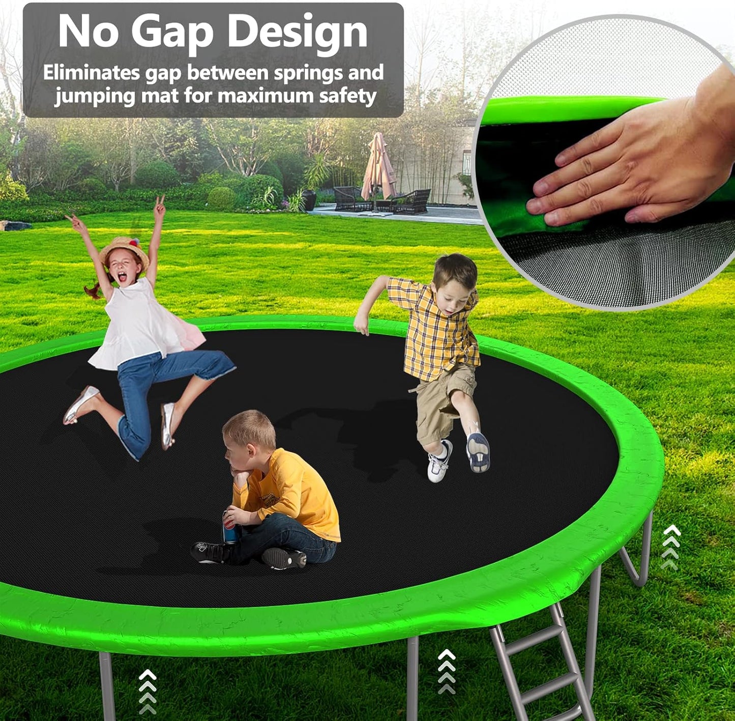 Upgraded 10/12/14/15/16FT Trampoline Outdoor, Large Kids Trampoline with Light, Stakes, Sprinkler, Backyard Trampoline with Basketball Hoop and Net, Capacity for 4-6 Kids and Adults