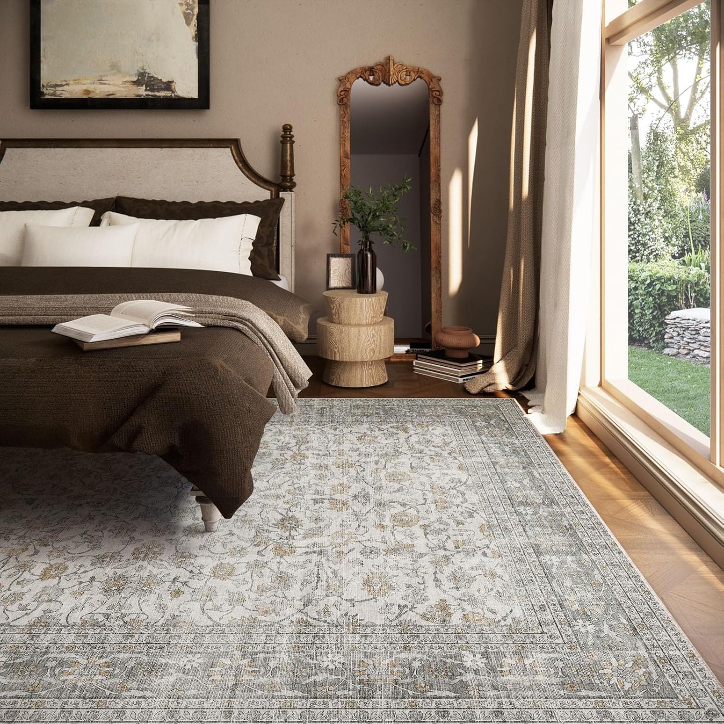 Machine Washable Rugs for Living Room: 5x7 Area Rugs for Bedroom Vintage Stain Resistant Non Slip Low Pile Soft Boho Carpet for Kitchen Dining Room Farmhouse Kids Room Nursery