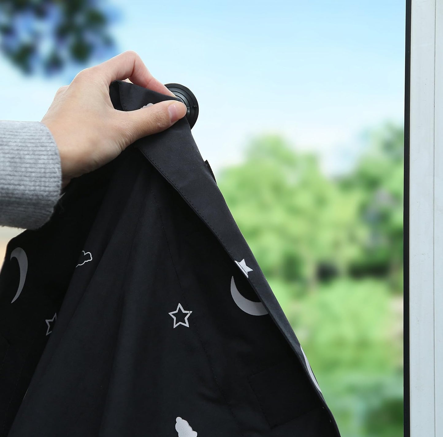 Amazon Basics Portable Blackout Curtain Shade with Suction Cups, 50" W x 78" L, 1-Pack, Moon and Stars